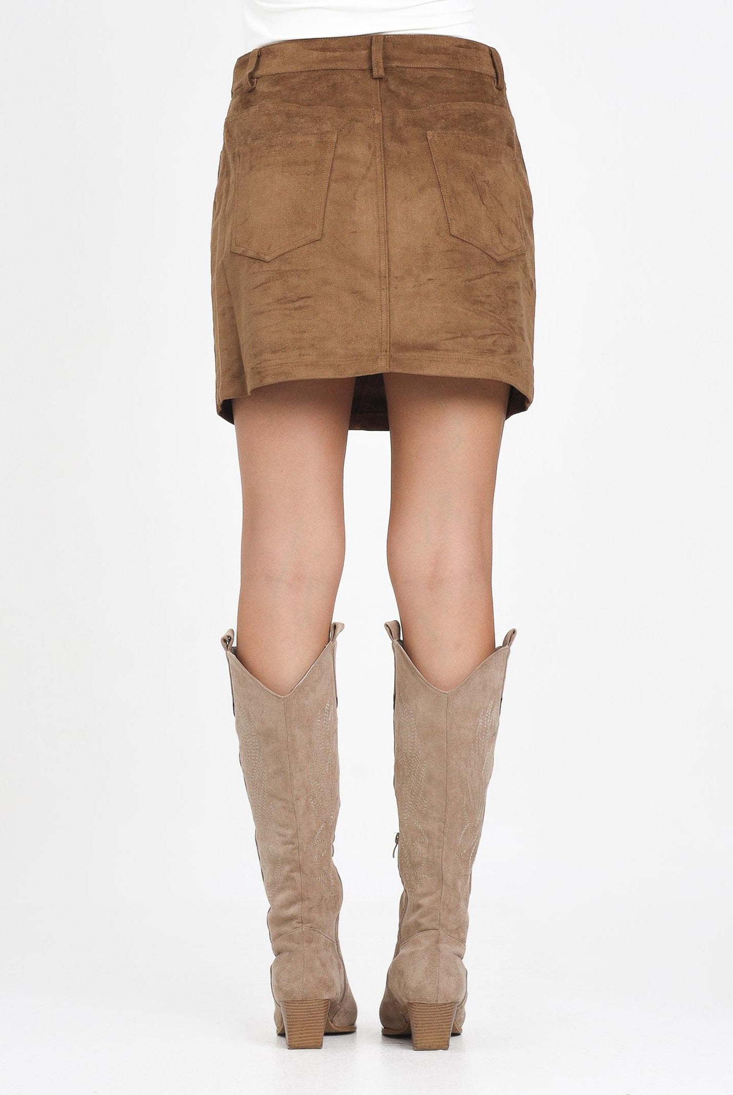 ONLY Gonna corta in morbida ecopelle effetto suede color cuoio da donna 15353153 Cognac ONLY