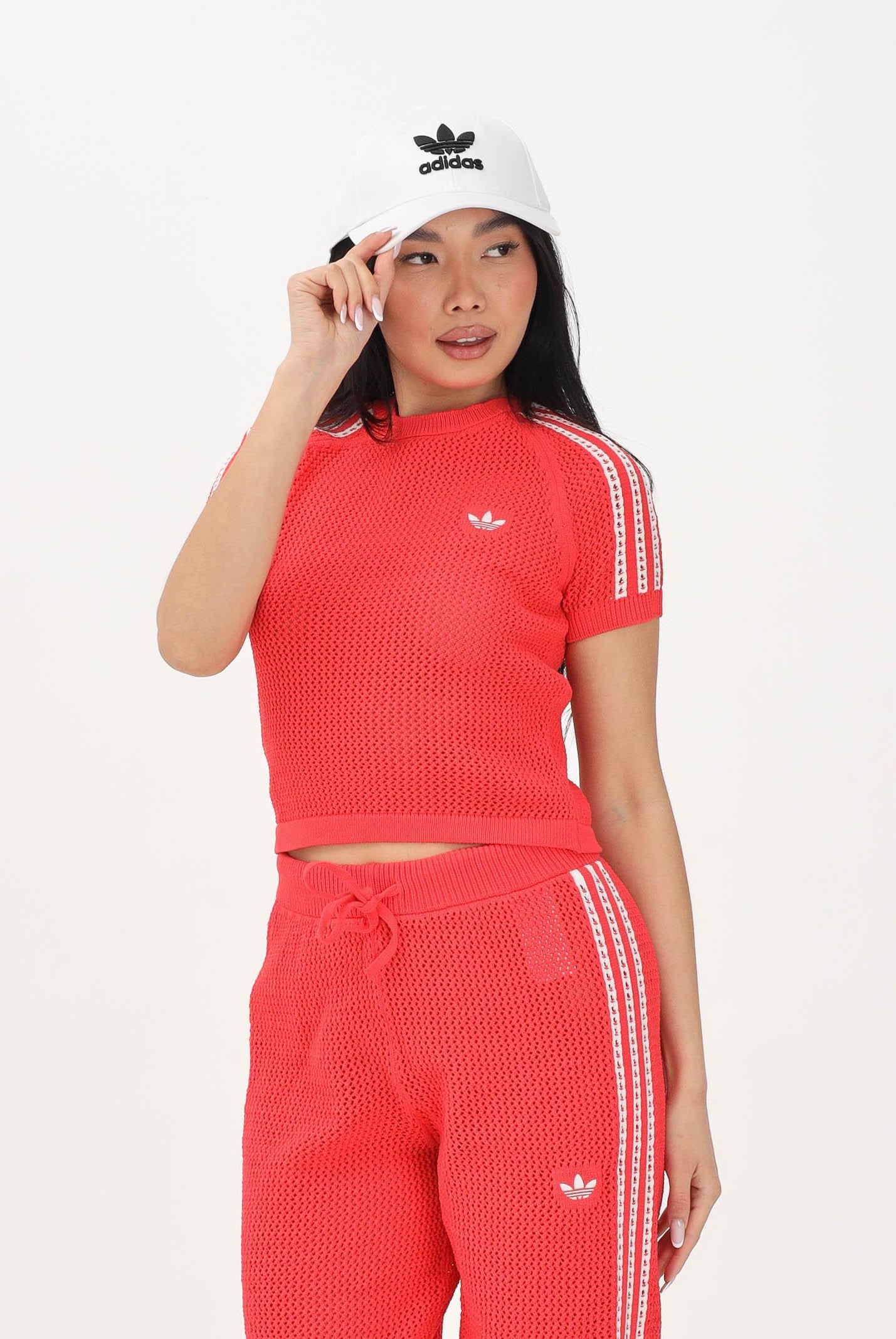 ADIDAS ORIGINALS Maglia a manica corta KNITTED CROCHET CALI corallo da donna KC6482 . ADIDAS ORIGINALS