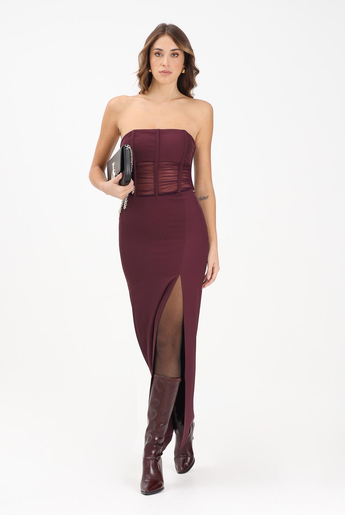 PATRIZIA PEPE Abito lungo a fascia bordeaux da donna 8A1552A454 M536 PATRIZIA PEPE