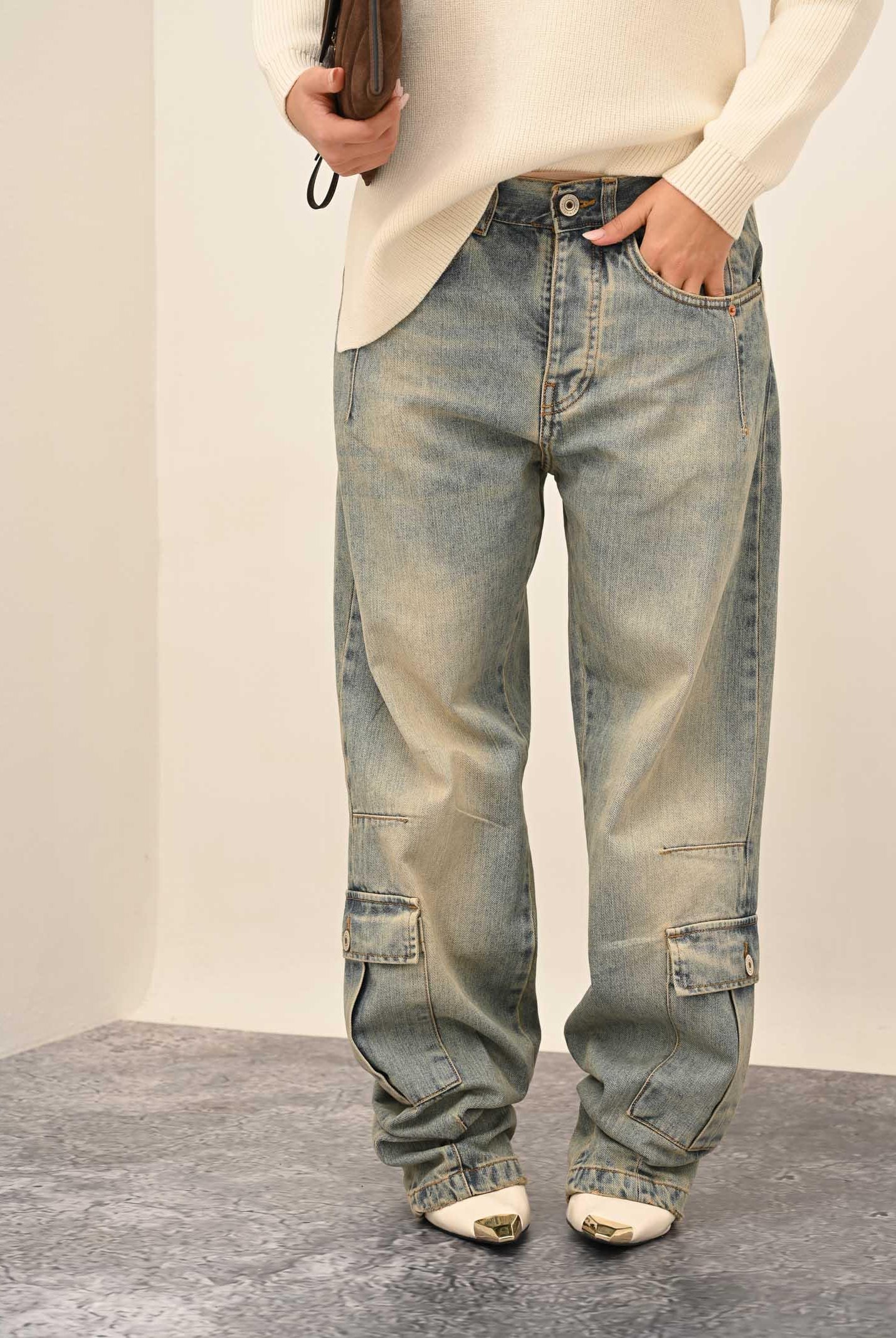 YES LONDON Jeans cargo in denim chiaro da uomo XJ3225 CA YES LONDON