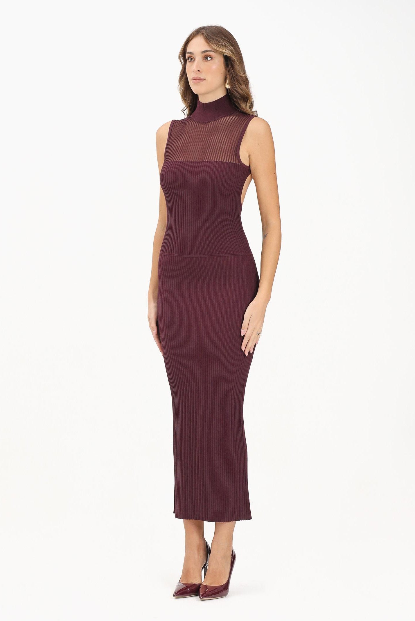 PATRIZIA PEPE Abito midi bordeaux da donna in maglia a costine 8A1555K143 M536 PATRIZIA PEPE
