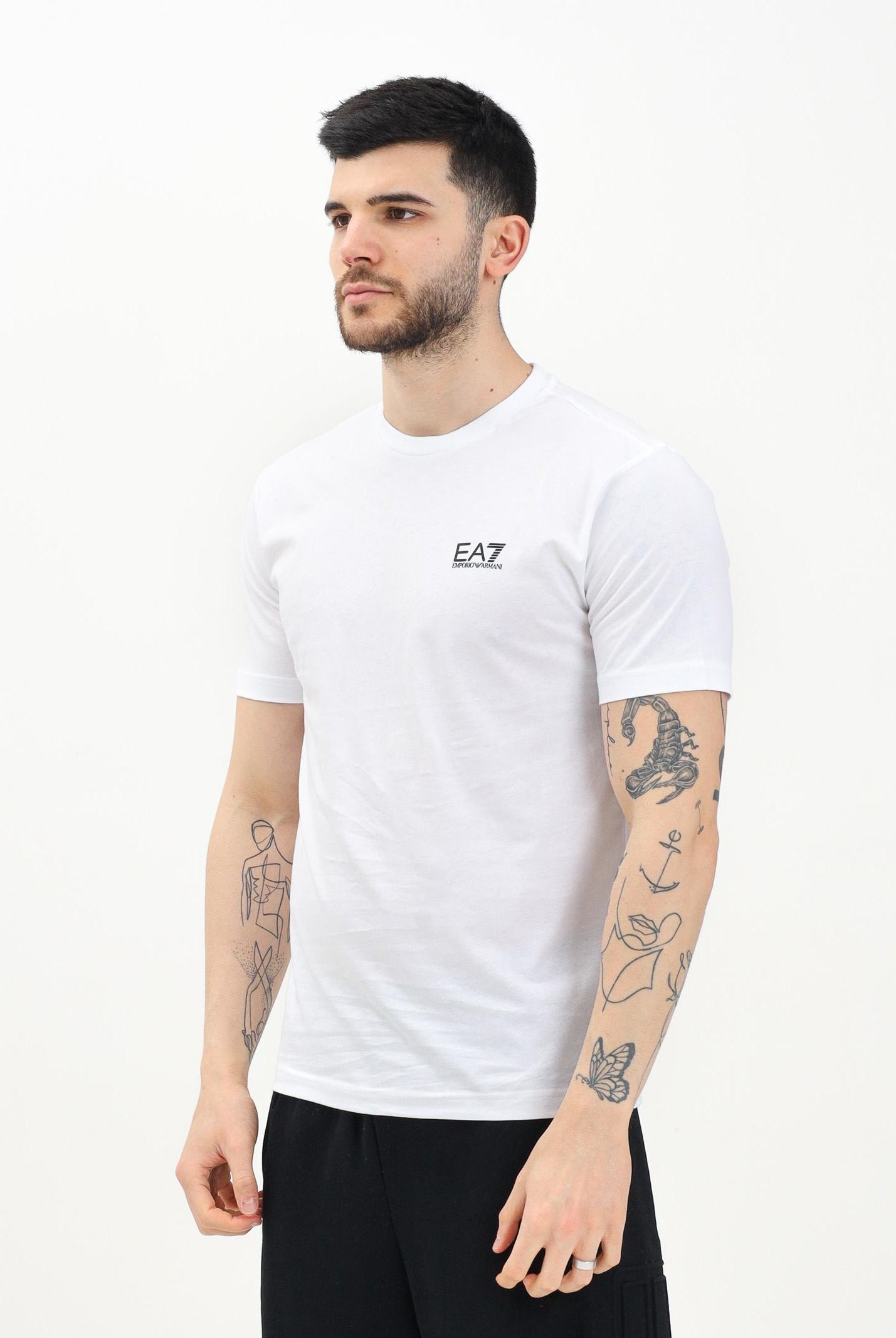 EA7 T-shirt a manica corta bianca da uomo con stampa logo 8NPT25PJVPZ 1100 EA7