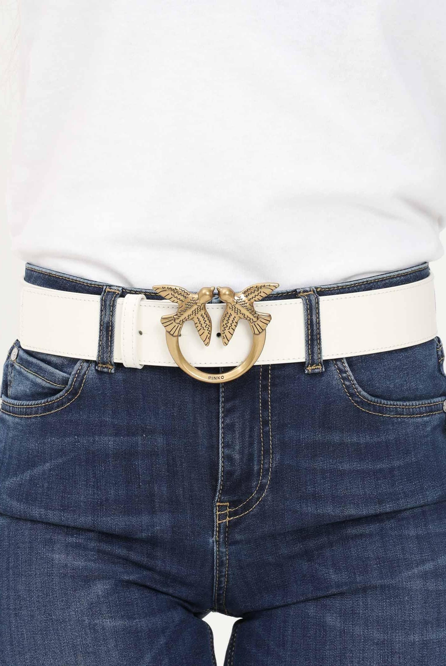 PINKO Cintura bianca da donna con fibbia Love Birds Diamond Cut 100120-A0F1 Z14Q PINKO
