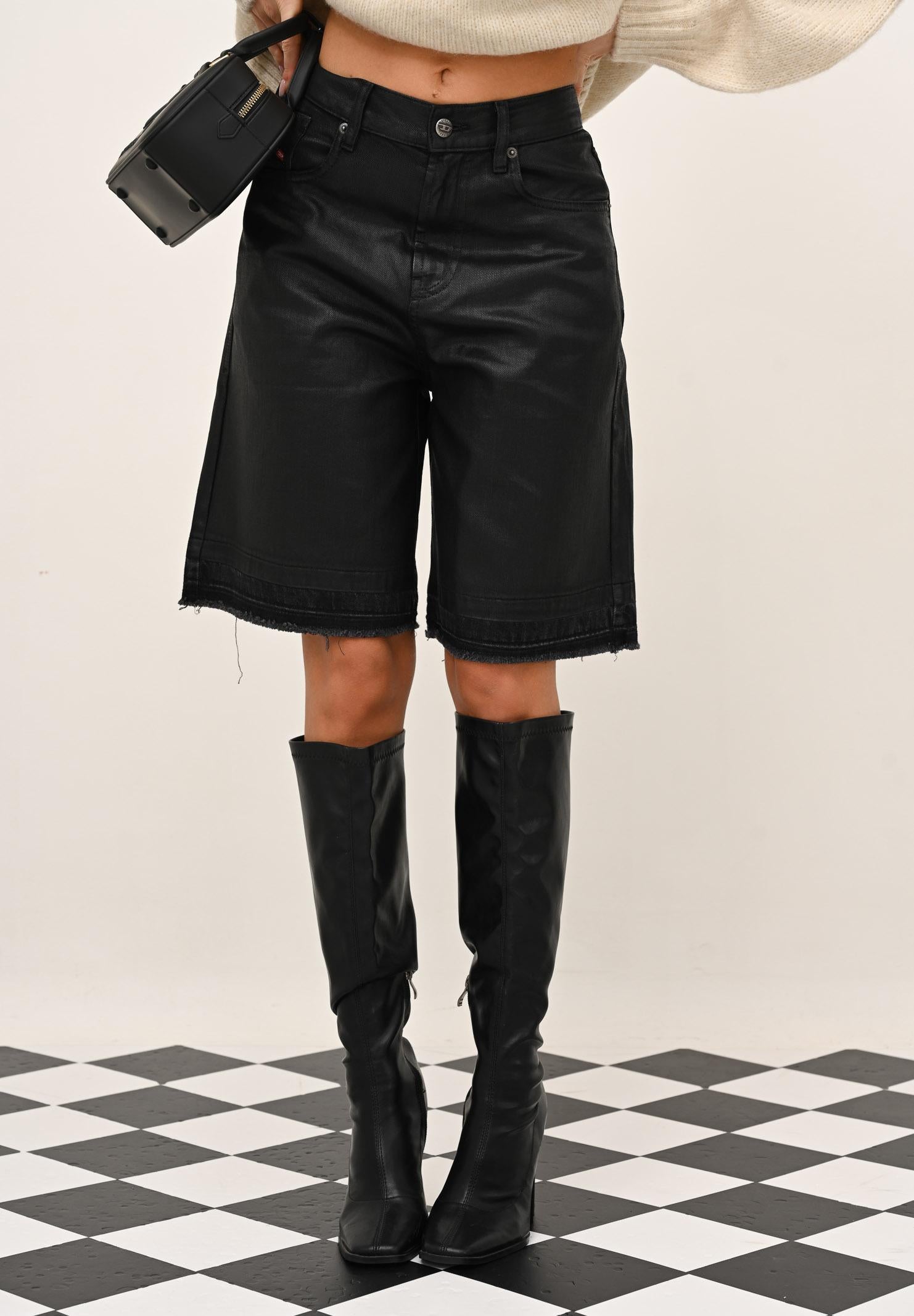 DIESEL Bermuda in denim nero per donna e ragazze con orli a taglio vivo J02351KXBPX K02 DIESEL