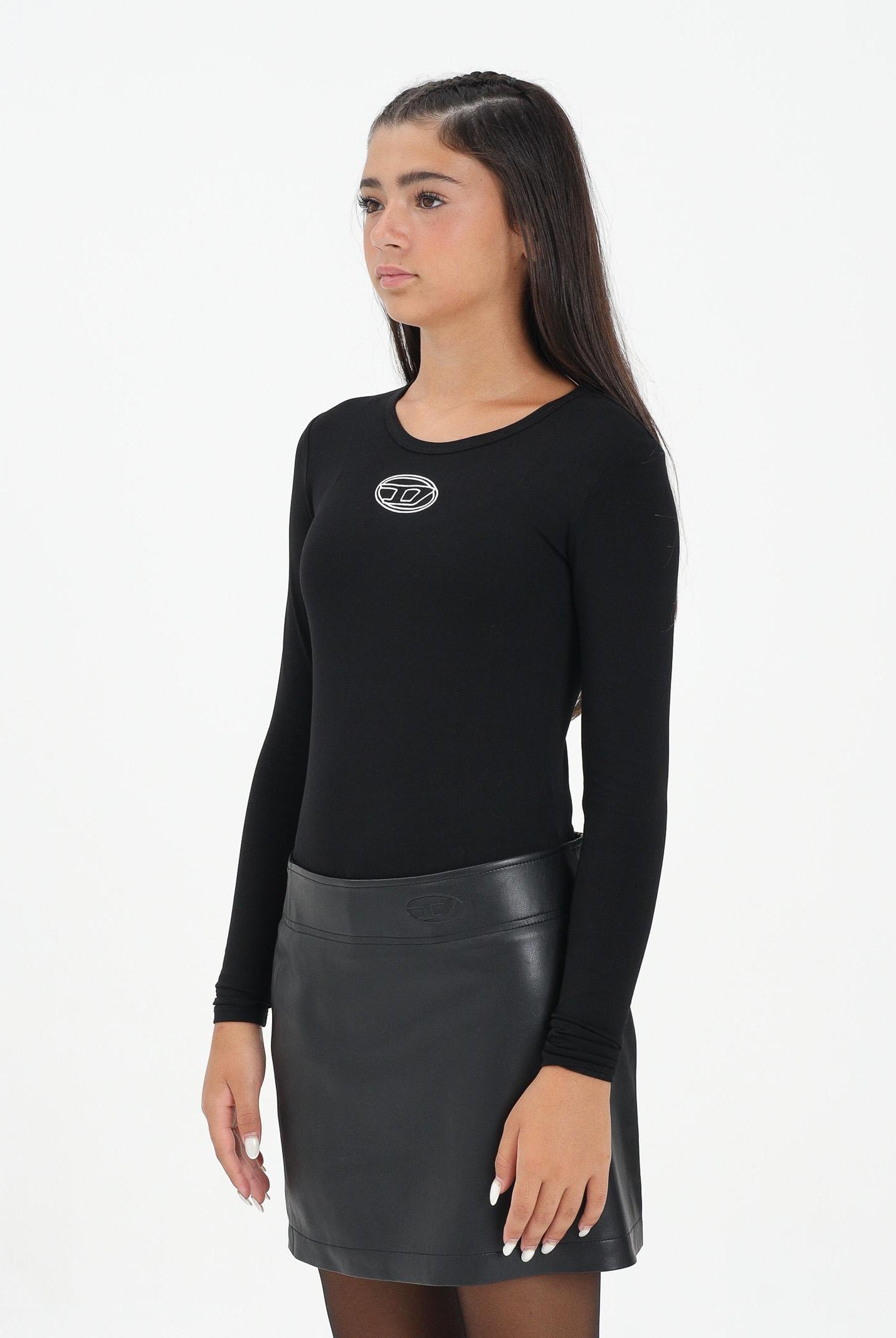 DIESEL Body a manica lunga nero per donna e ragazze con logo Oval D J024330AFAA K900 DIESEL