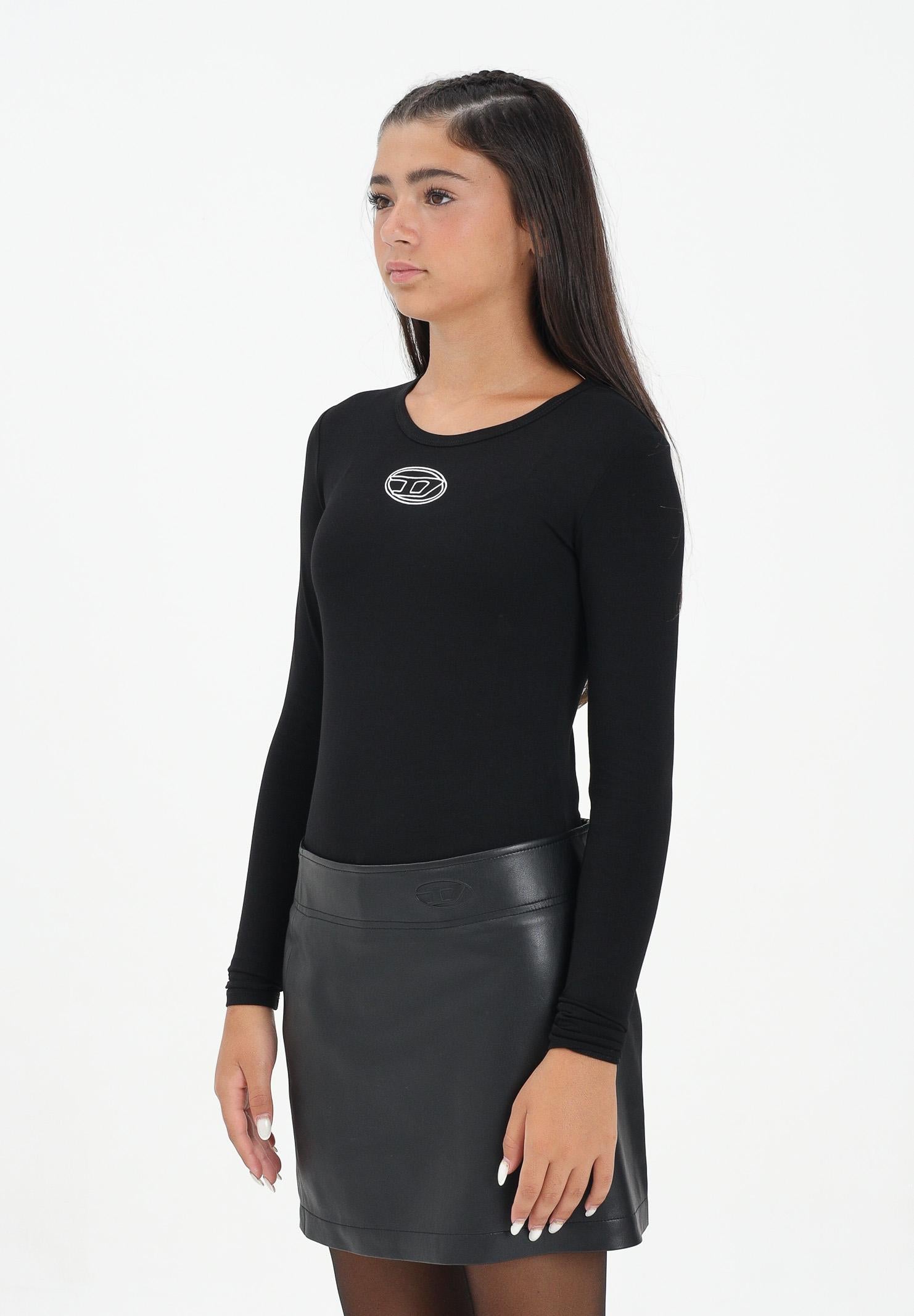 DIESEL Body a manica lunga nero per donna e ragazze con logo Oval D J024330AFAA K900 DIESEL
