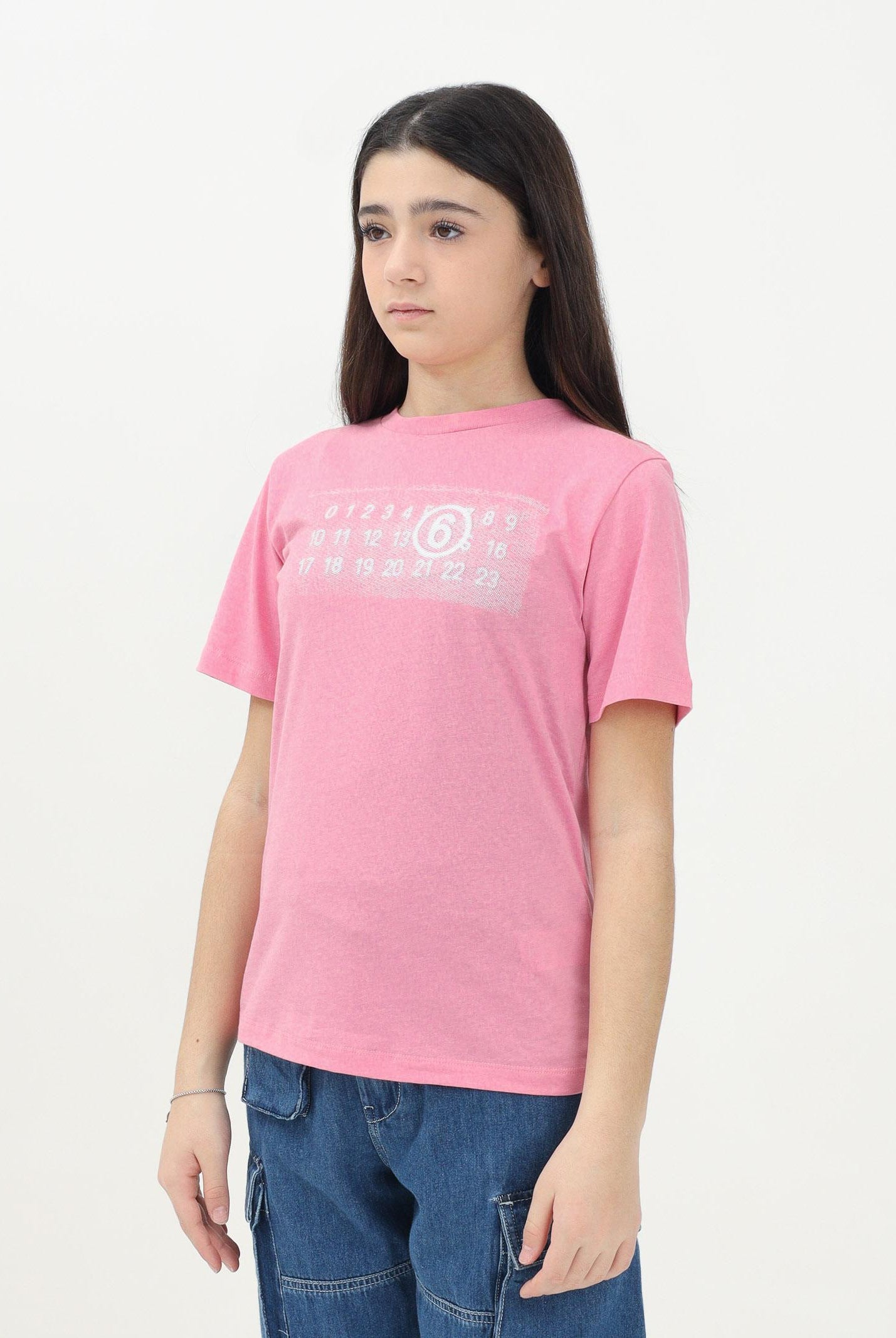 MAISON MARGIELA T-shirt a manica corta rosa per donna, ragazze e bambina con "Stamp Numbers" M60803MM02Y M6308 MAISON MARGIELA