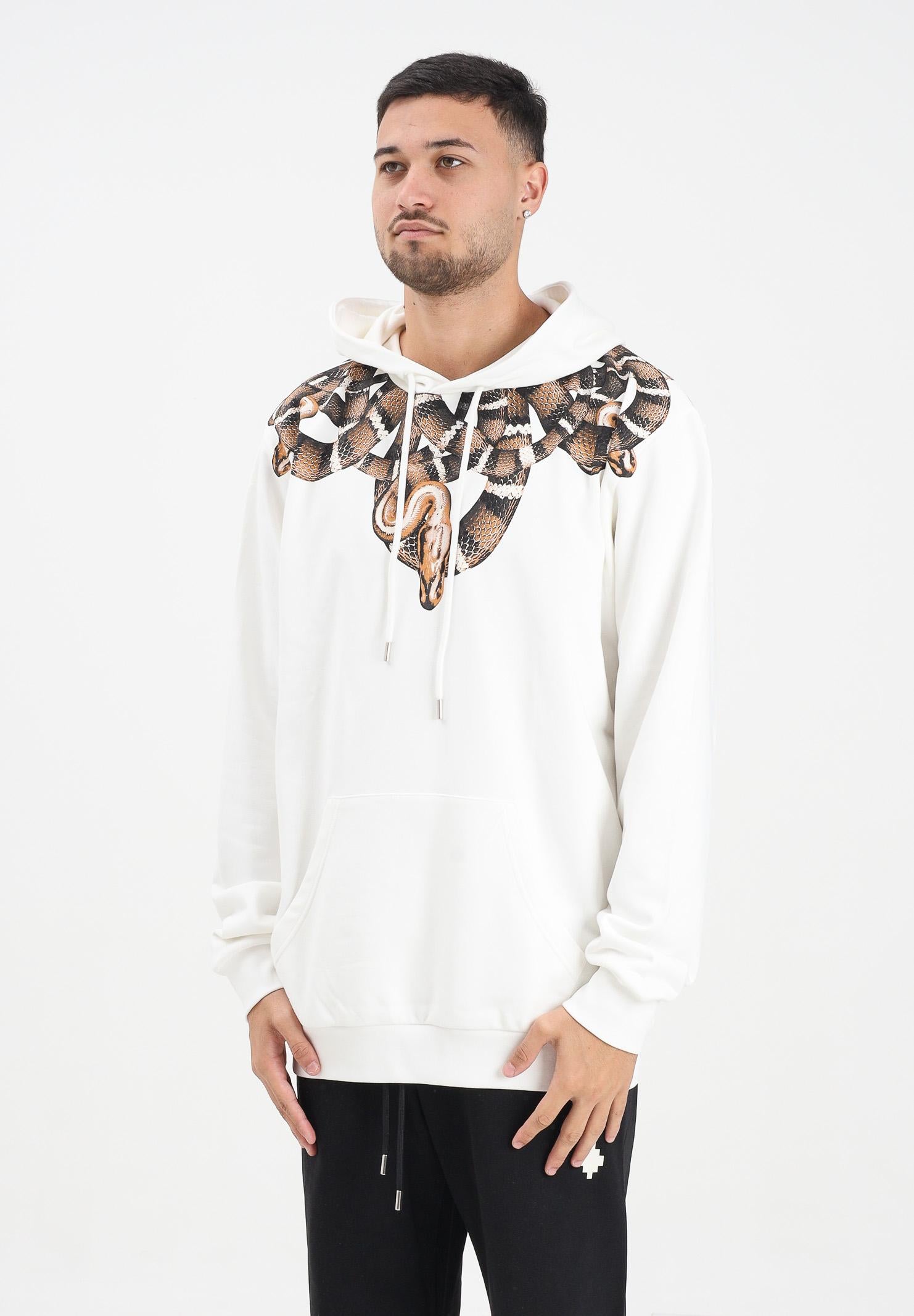 MARCELO BURLON COUNTY OF MILAN Felpa con cappuccio bianca da uomo caratterizzata da stampa di serpente F5CAMAHS066 013 MARCELO BURLON COUNTY OF MILAN