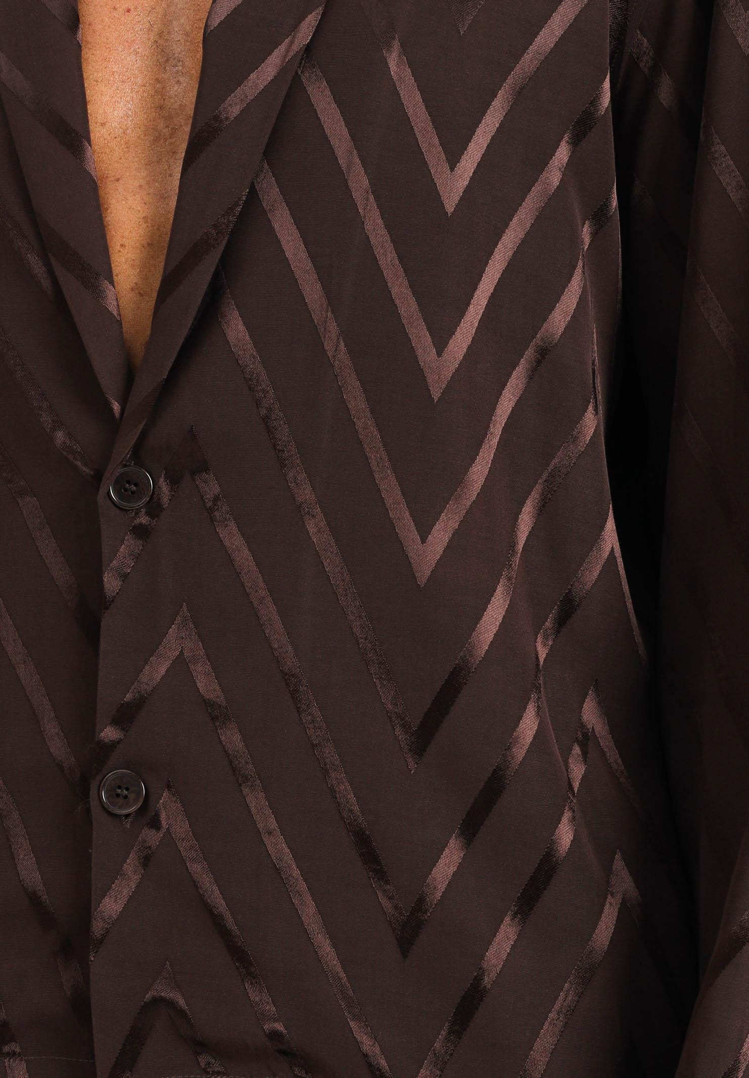 I'M BRIAN Camicia a manica lunga marrone da uomo con motivo a zig-zag CA3425 020 I'M BRIAN