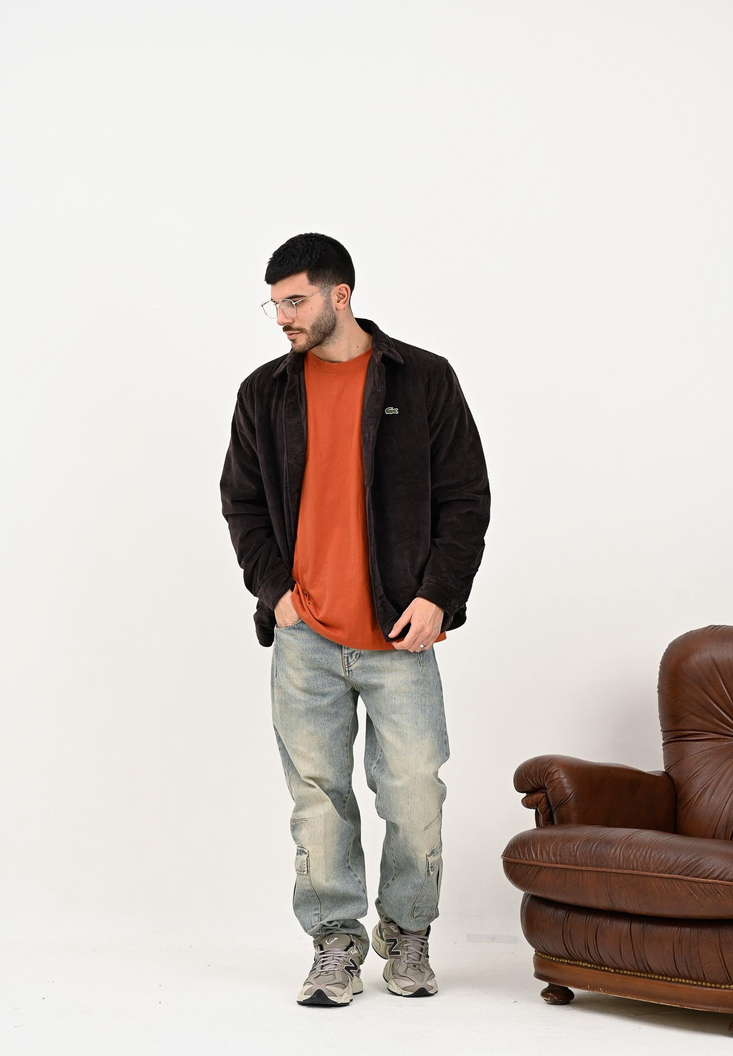 LACOSTE Giubbotto marrone da uomo in velluto a coste trapuntato CH3512 SKB LACOSTE