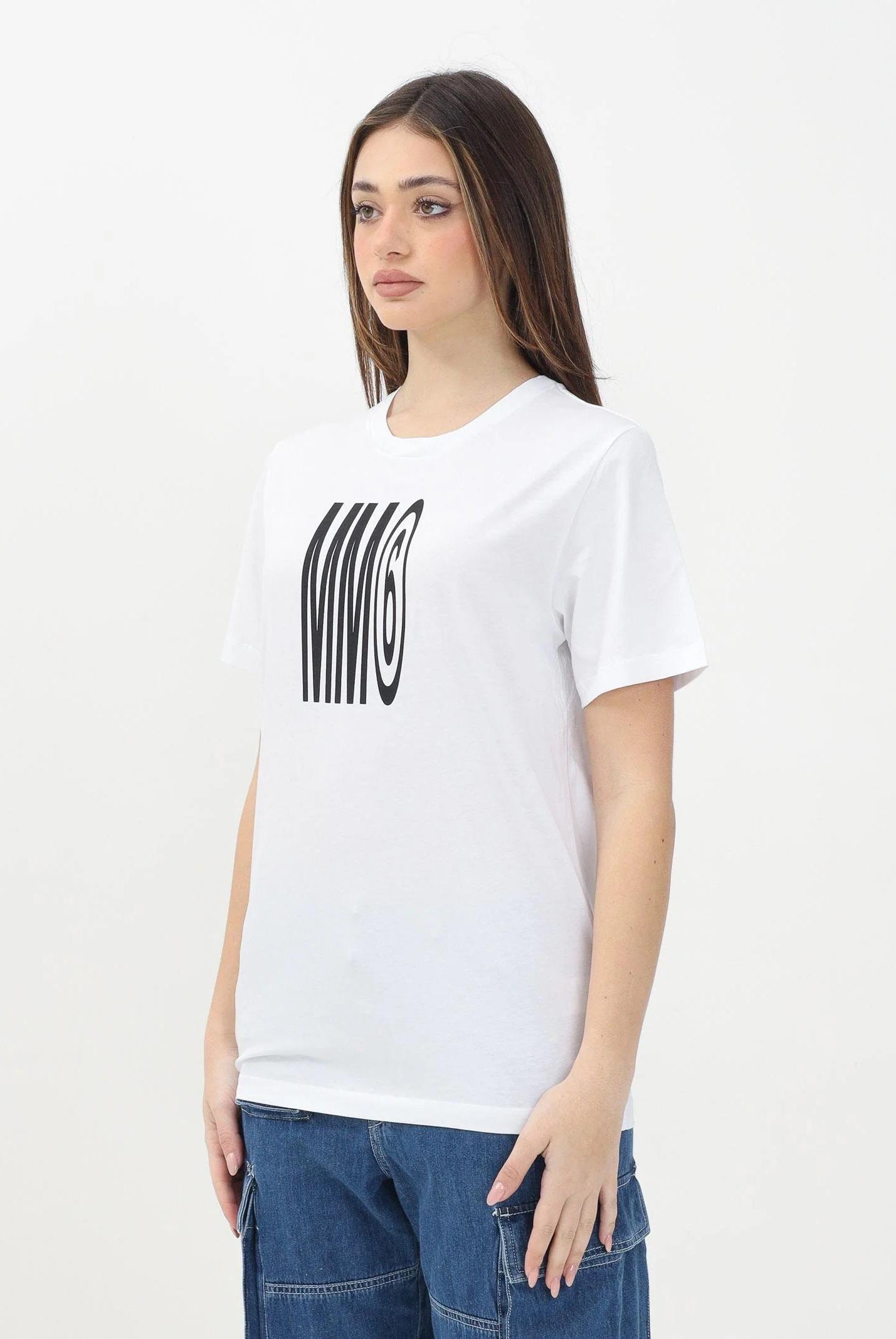 MAISON MARGIELA T-shirt a manica corta bianca per donna, ragazzi e bambini con logo MM6 M60807MM04I BI MAISON MARGIELA