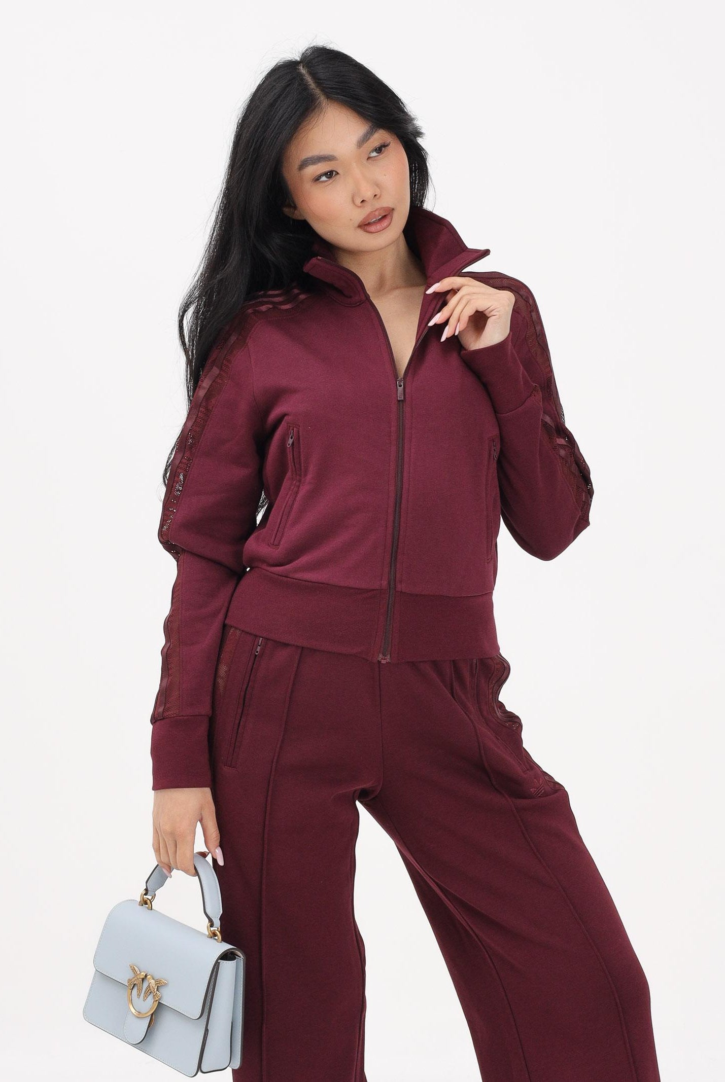ADIDAS ORIGINALS Felpa con zip FIREBIRD LACE bordeaux da donna KC6451 . ADIDAS ORIGINALS