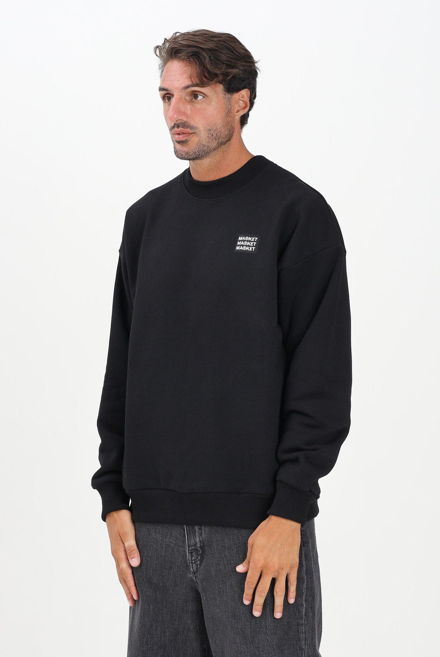 MARKET Felpa girocollo nera da uomo con stampa sul retro F5MKMASW057 110 MarKET