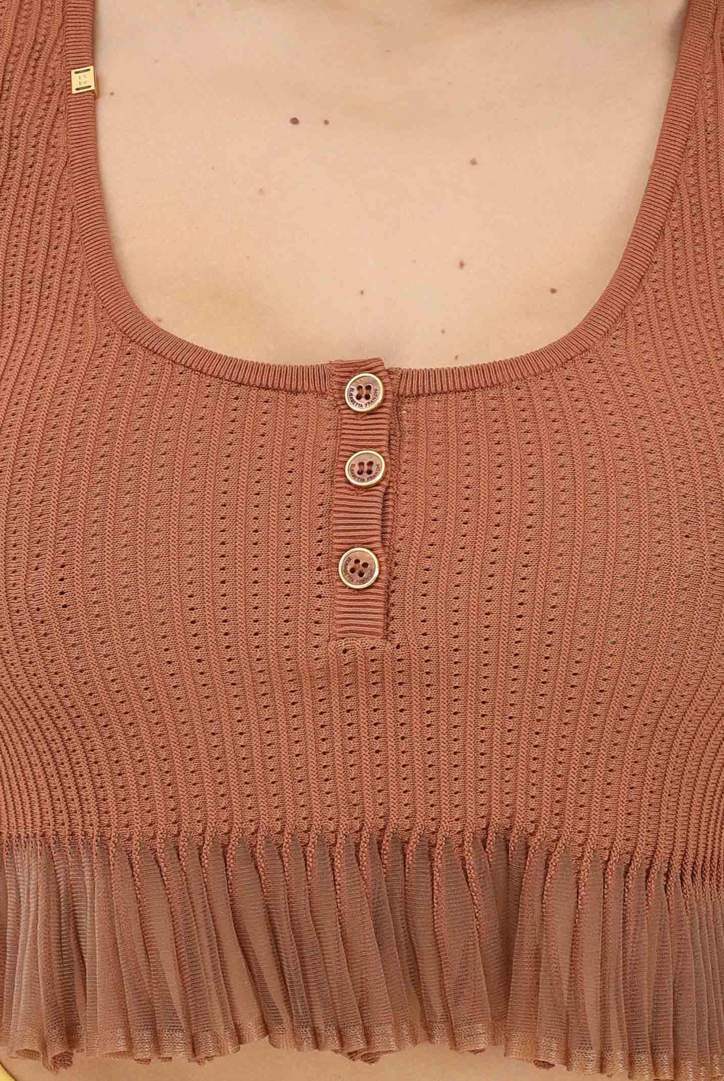 ELISABETTA FRANCHI Canotta cuoio da donna in maglia à jour TK74B61E2 600 ELISABETTA FRANCHI