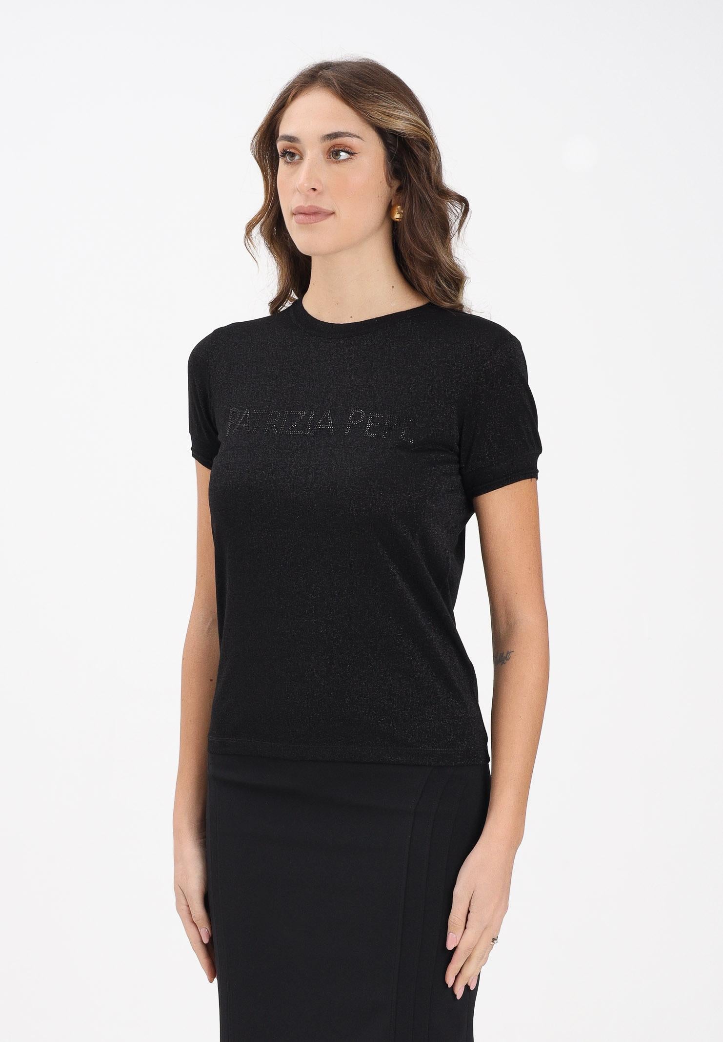 PATRIZIA PEPE Maglia a manica corta nera da donna con logo strass 8K0278K128 K250 PATRIZIA PEPE