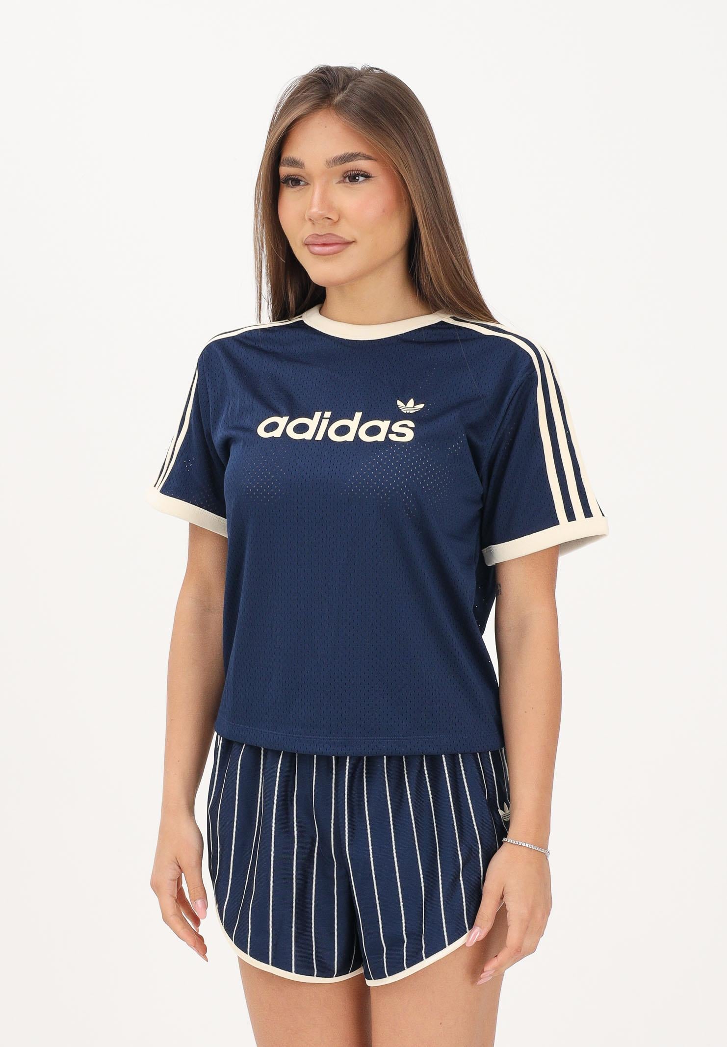 ADIDAS ORIGINALS t-shirt Lineaer in Mesh Night Indigo / Warm Vanilla blu navy e panna donna. KS9841 . ADIDAS ORIGINALS