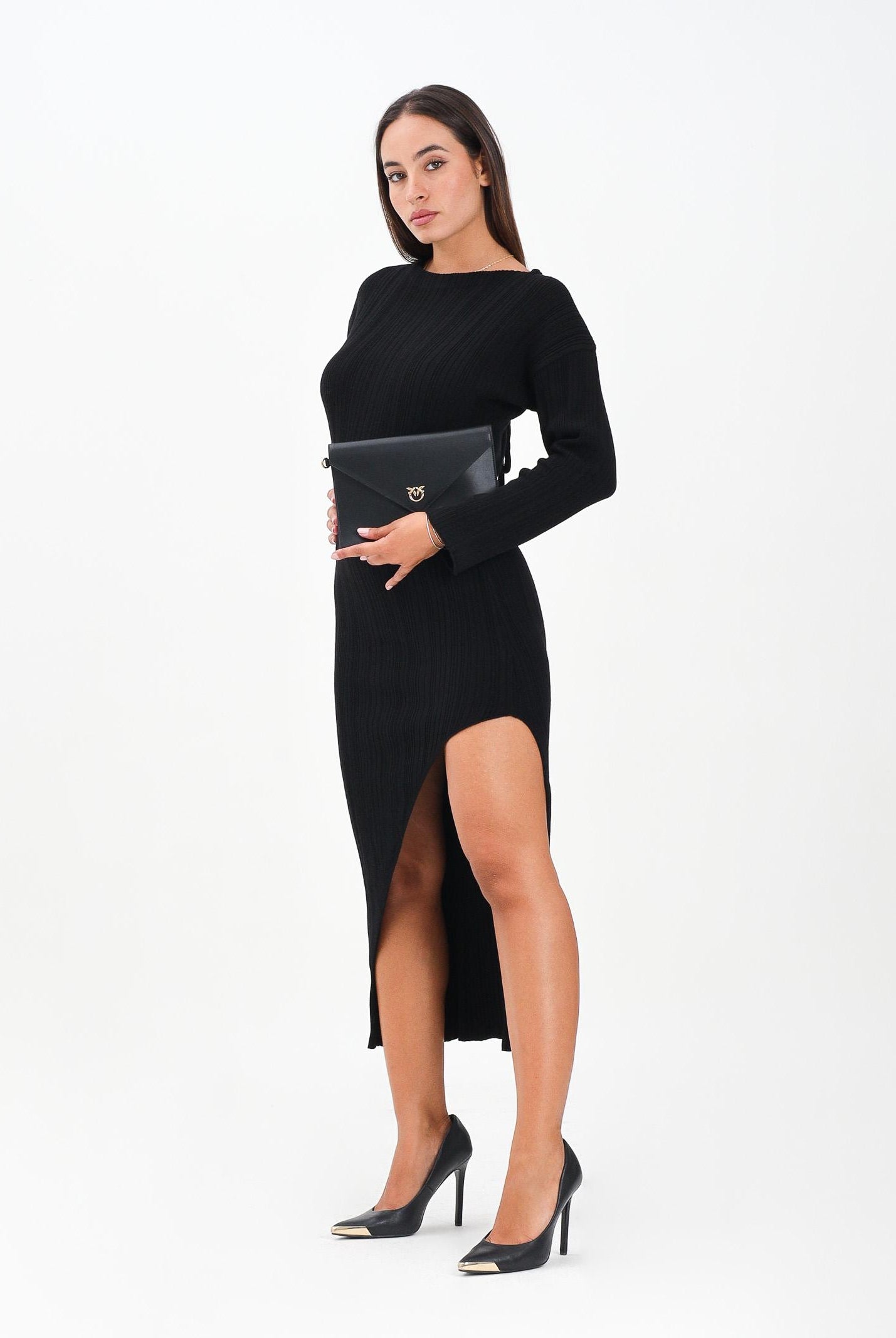 AKEP Abito midi nero da donna con scollo sul retro VSKD11004 V1 AKEP