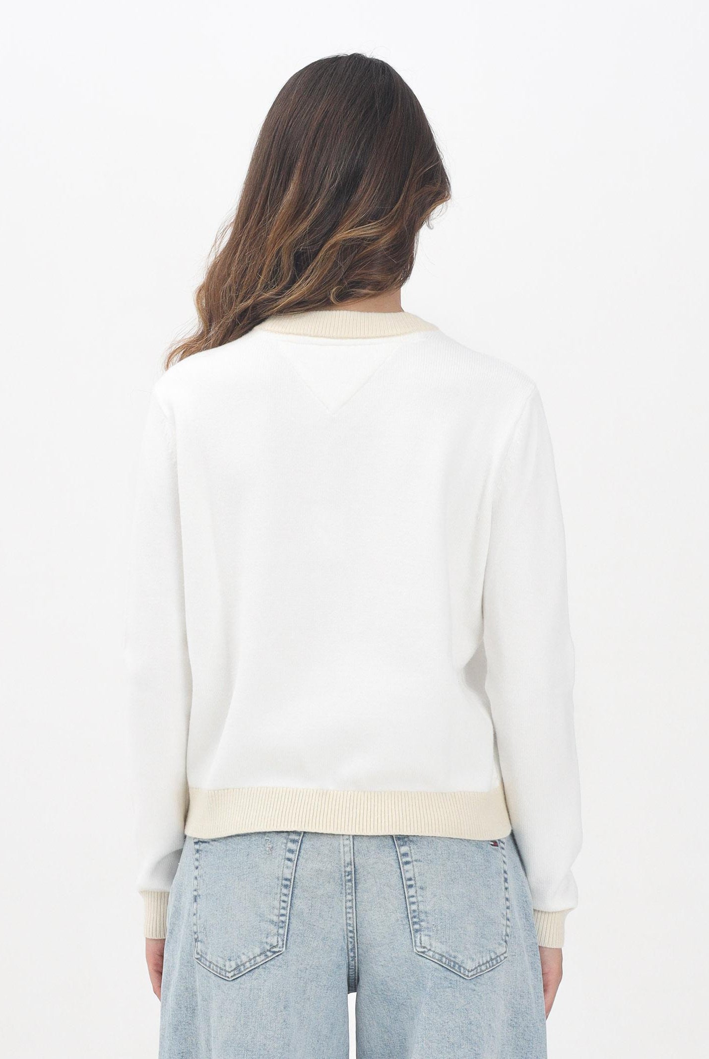 TOMMY JEANS Maglioncino girocollo panna da donna con logo DW0DW20970YBL TOMMY JEANS