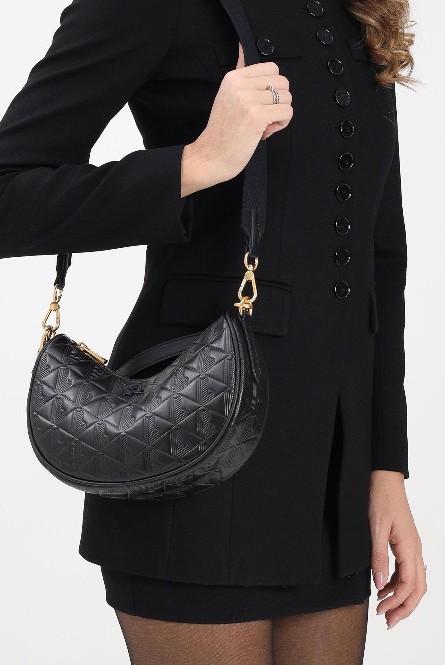 LACOSTE Borsa a spalla nera da donna in pelle goffrata Maheki NF4710 000 LACOSTE