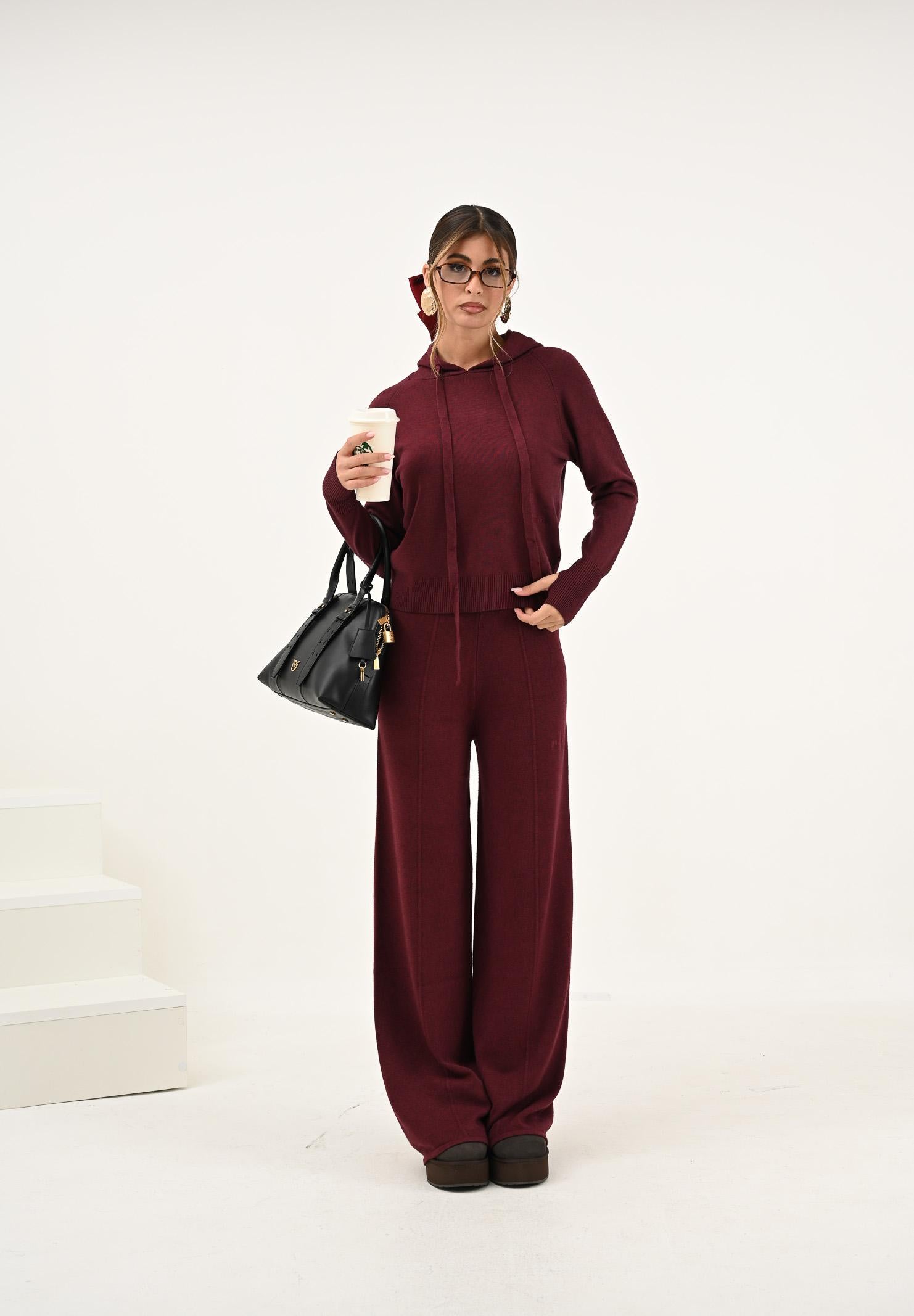 HINNOMINATE Pantalone realizzato in maglia morbida color bordeaux da donna HMABW02128 RS02 HINNOMINATE