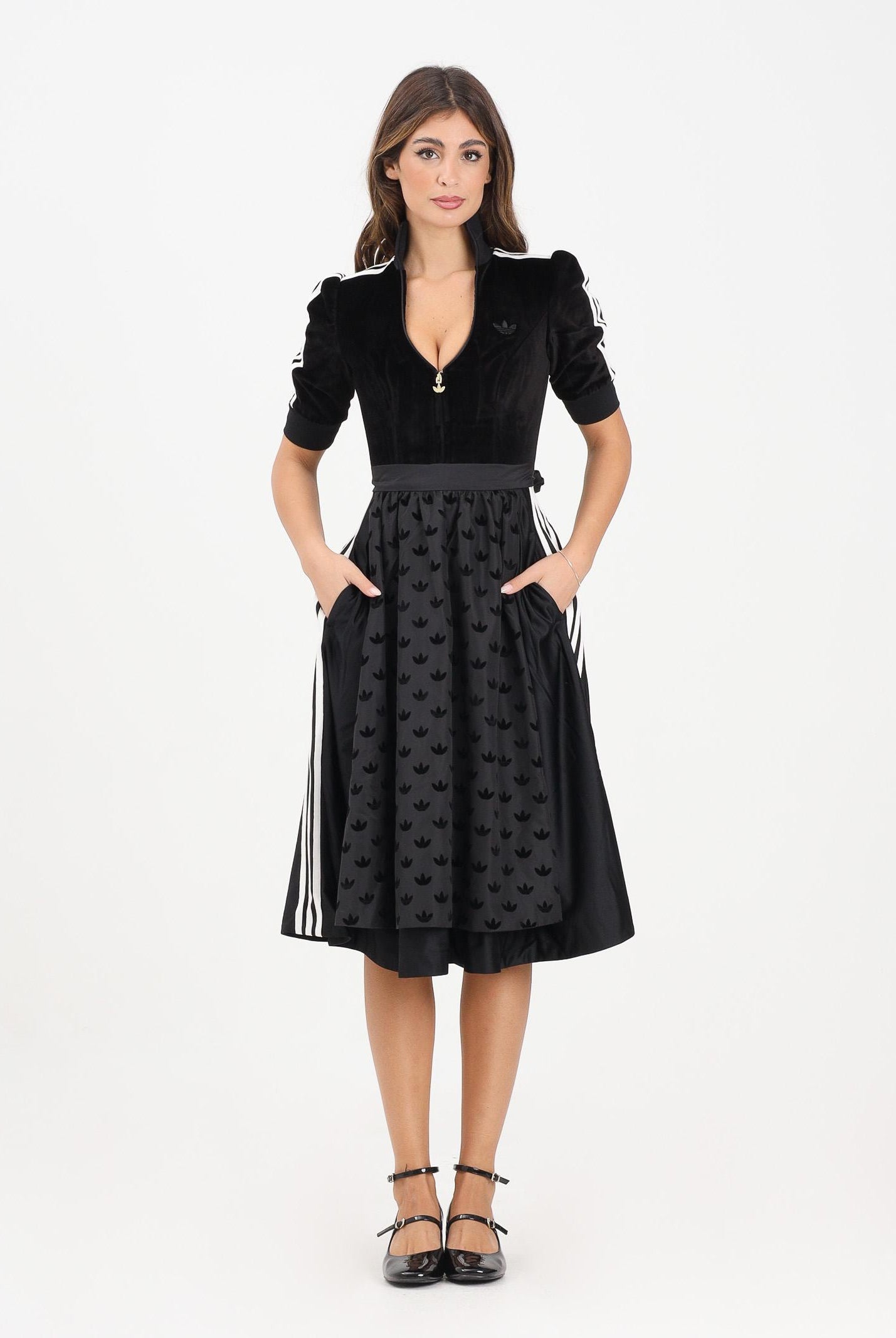 ADIDAS ORIGINALS Abito midi DIRNDL nero da donna KF2302 . ADIDAS ORIGINALS