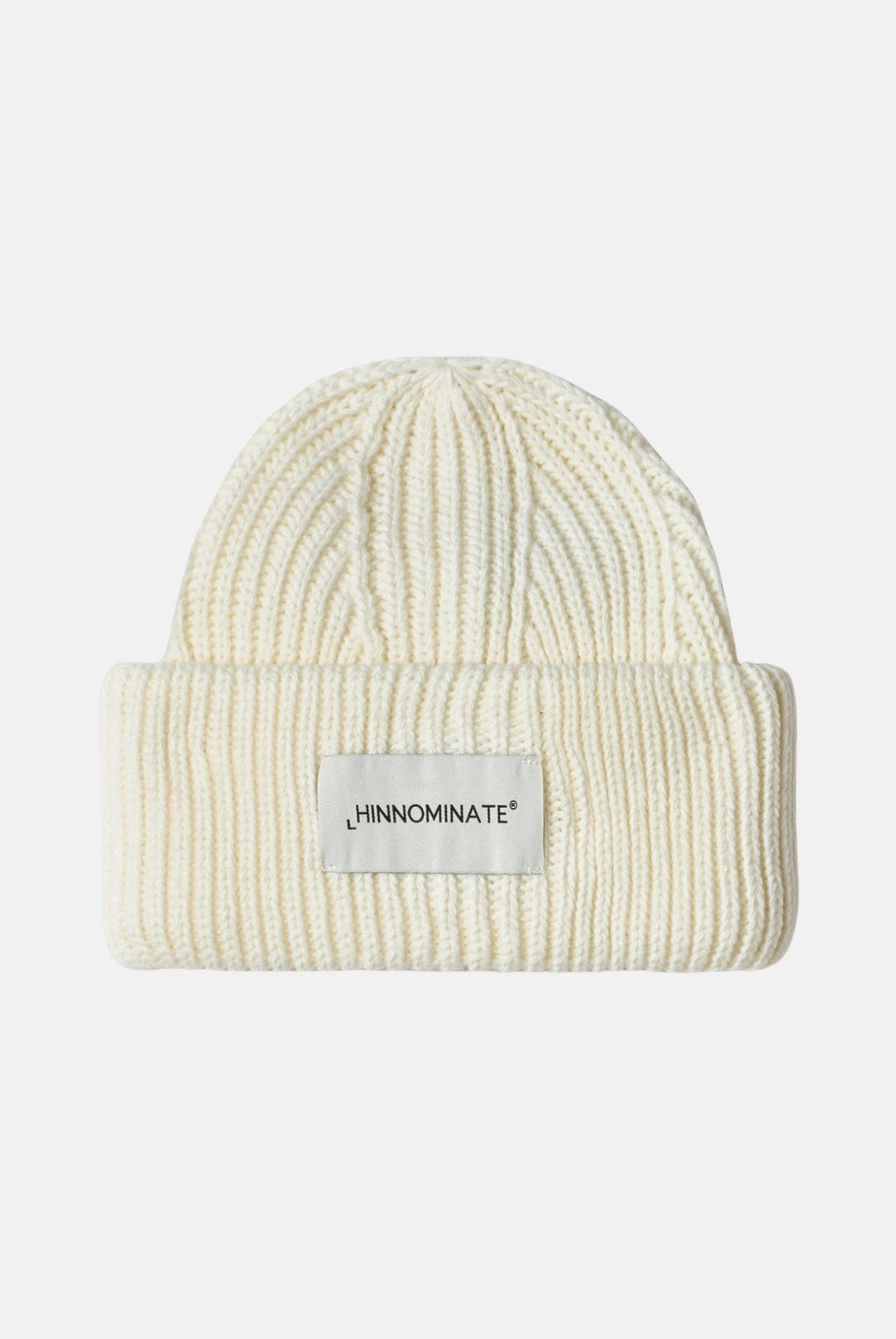 HINNOMINATE Berretto di lana burro da donna con patch logo HMACW00130 BI04 HINNOMINATE