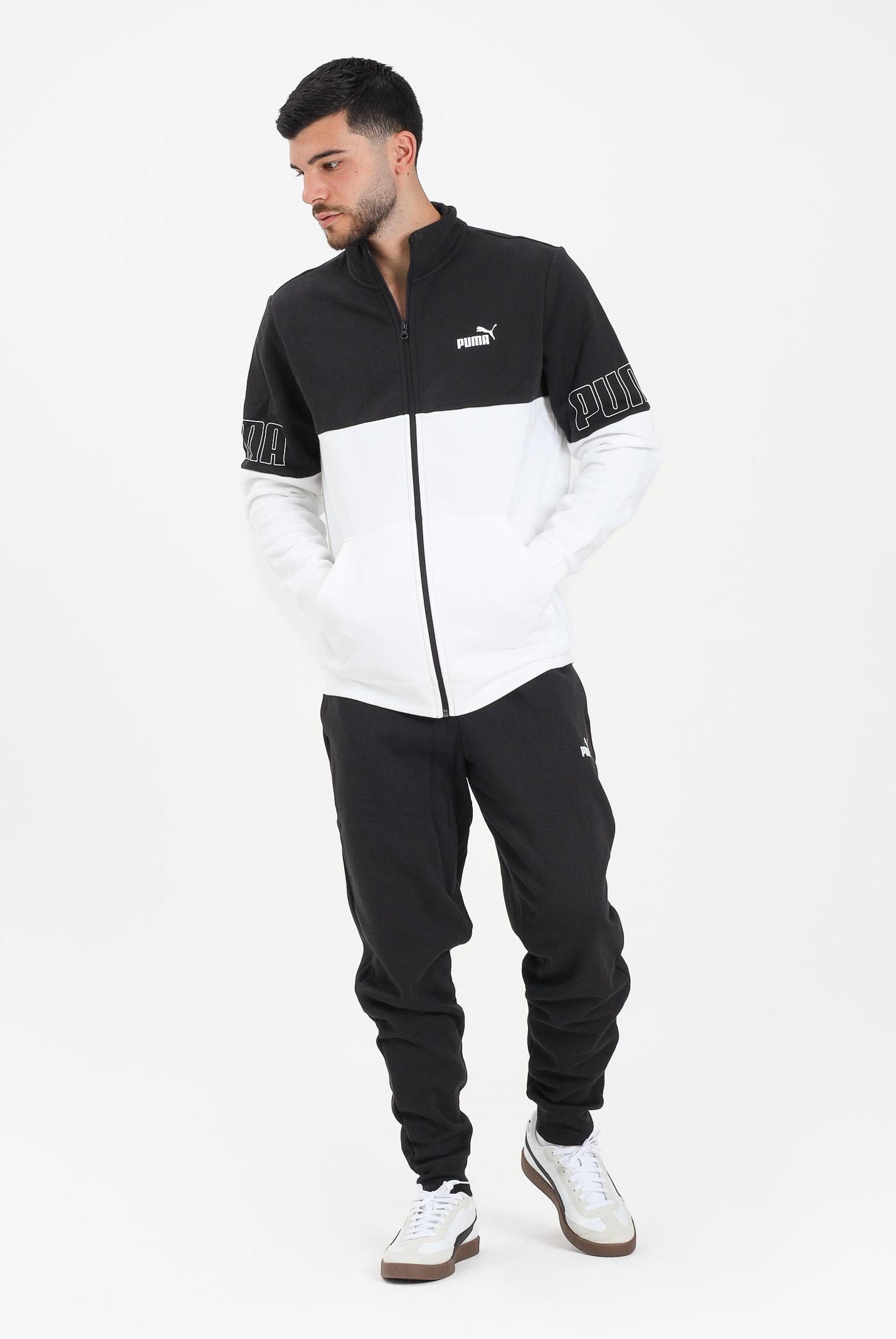 PUMA Tuta ESS COLORBLOCK bianca e nera da uomo 691994 02 PUMA