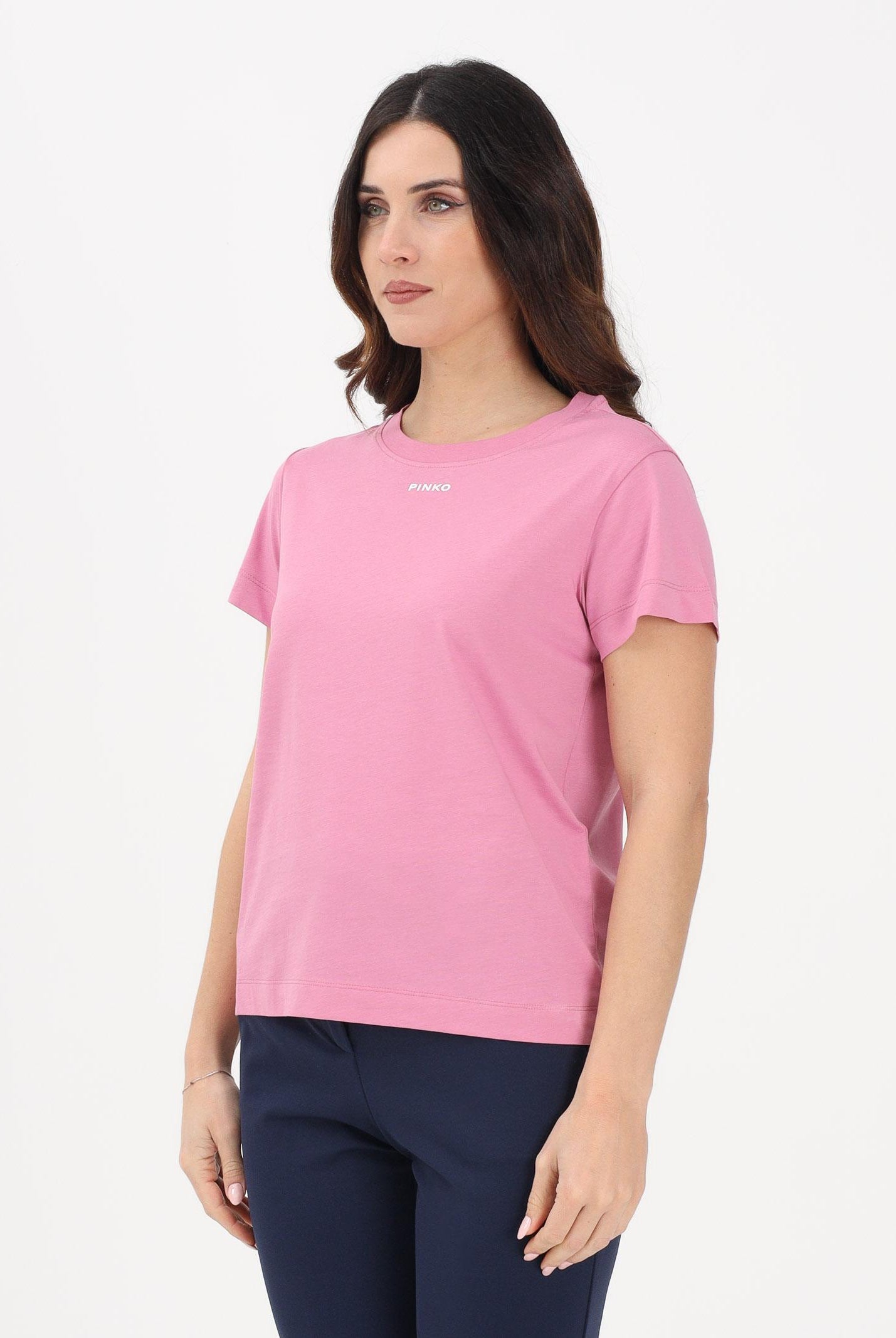 PINKO T-shirt a manica corta rosa da donna con logo 100373A34F Q48 PINKO