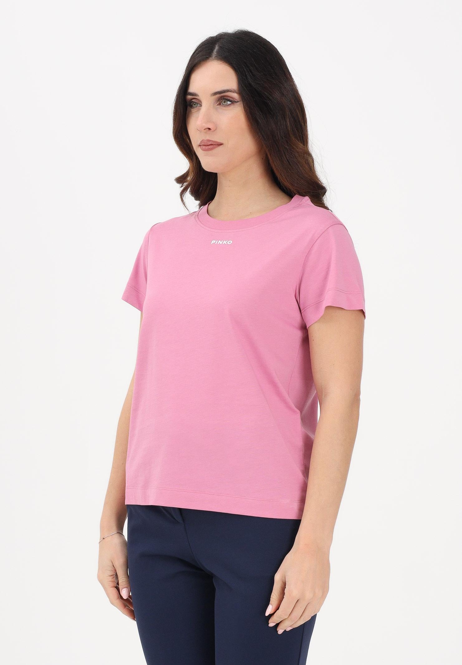 PINKO T-shirt a manica corta rosa da donna con logo 100373A34F Q48 PINKO