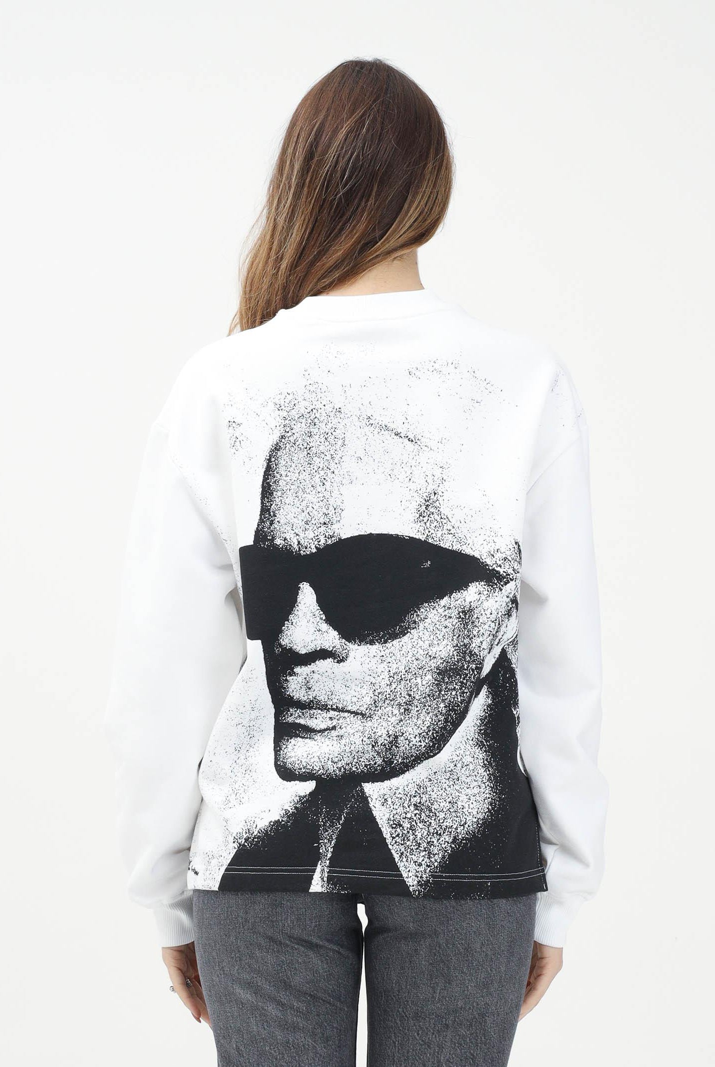 KARL LAGERFELD Felpa girocollo bianca da donna con stampa Karl Lagerfeld KLA1W20068 100 KARL LAGERFELD
