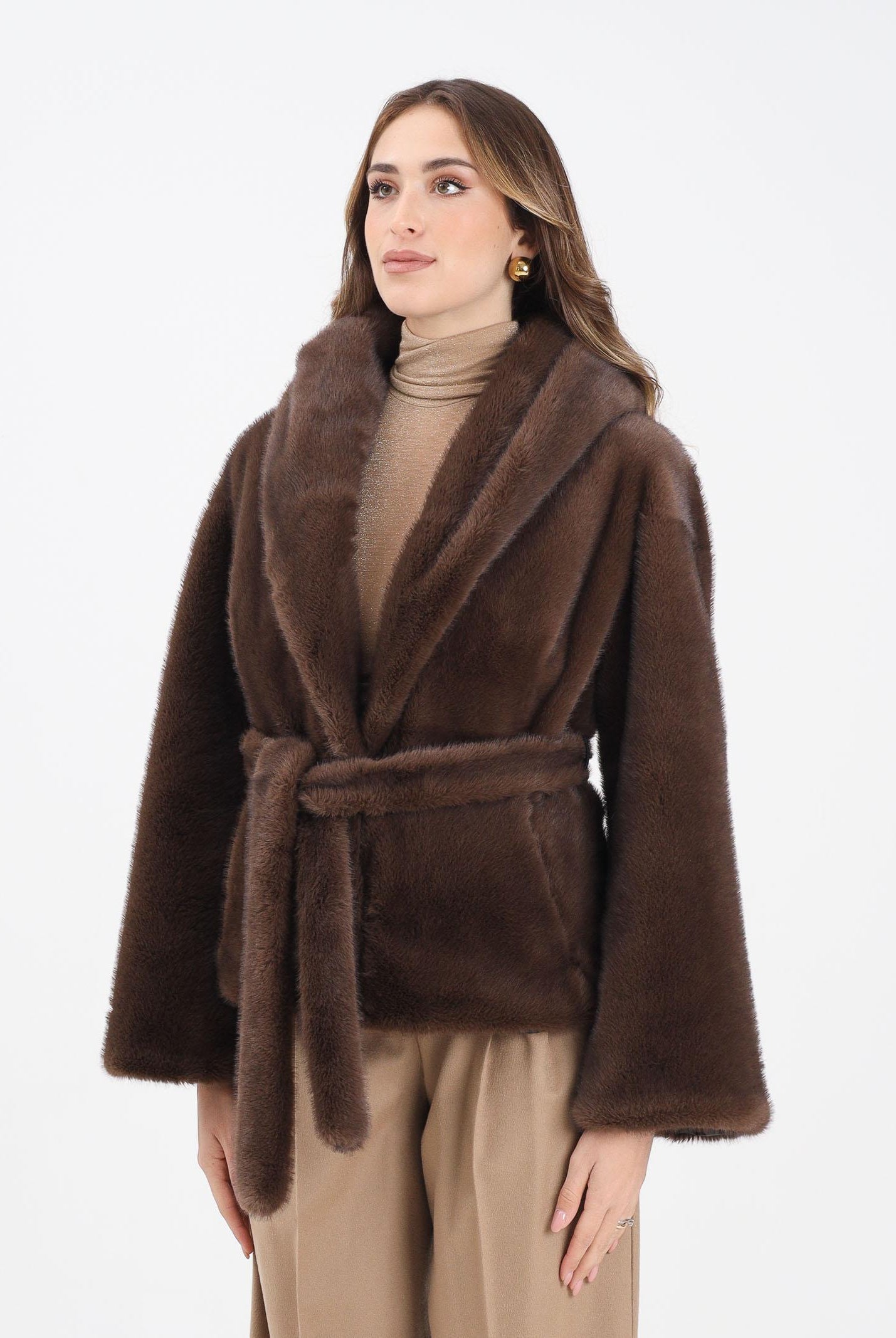 YES LONDON Ecopelliccia marrone da donna ECO030 MO YES LONDON