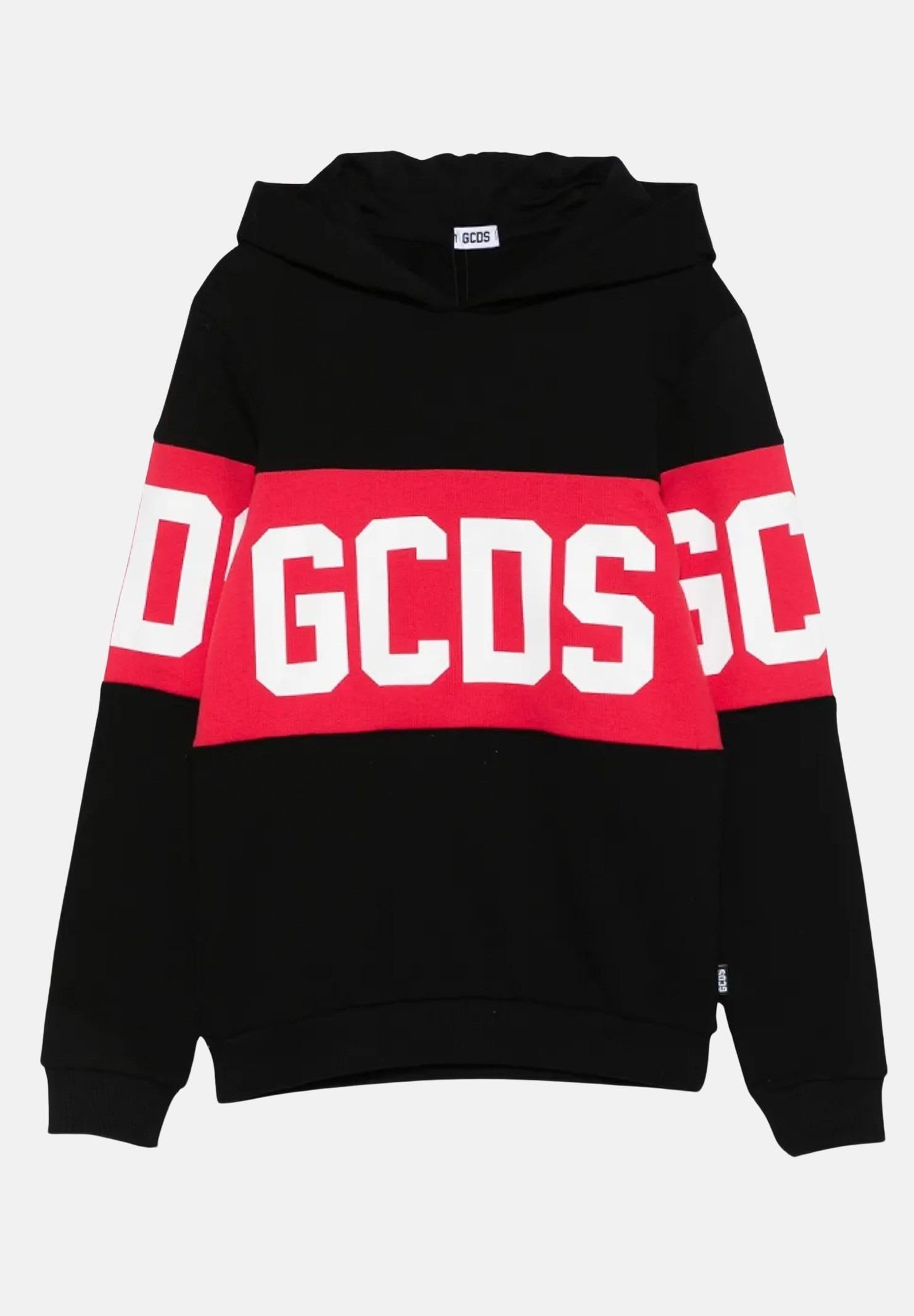 GCDS felpa con cappuccio nera pr bambino e bambina B2KU1926BA2 99 GCDS