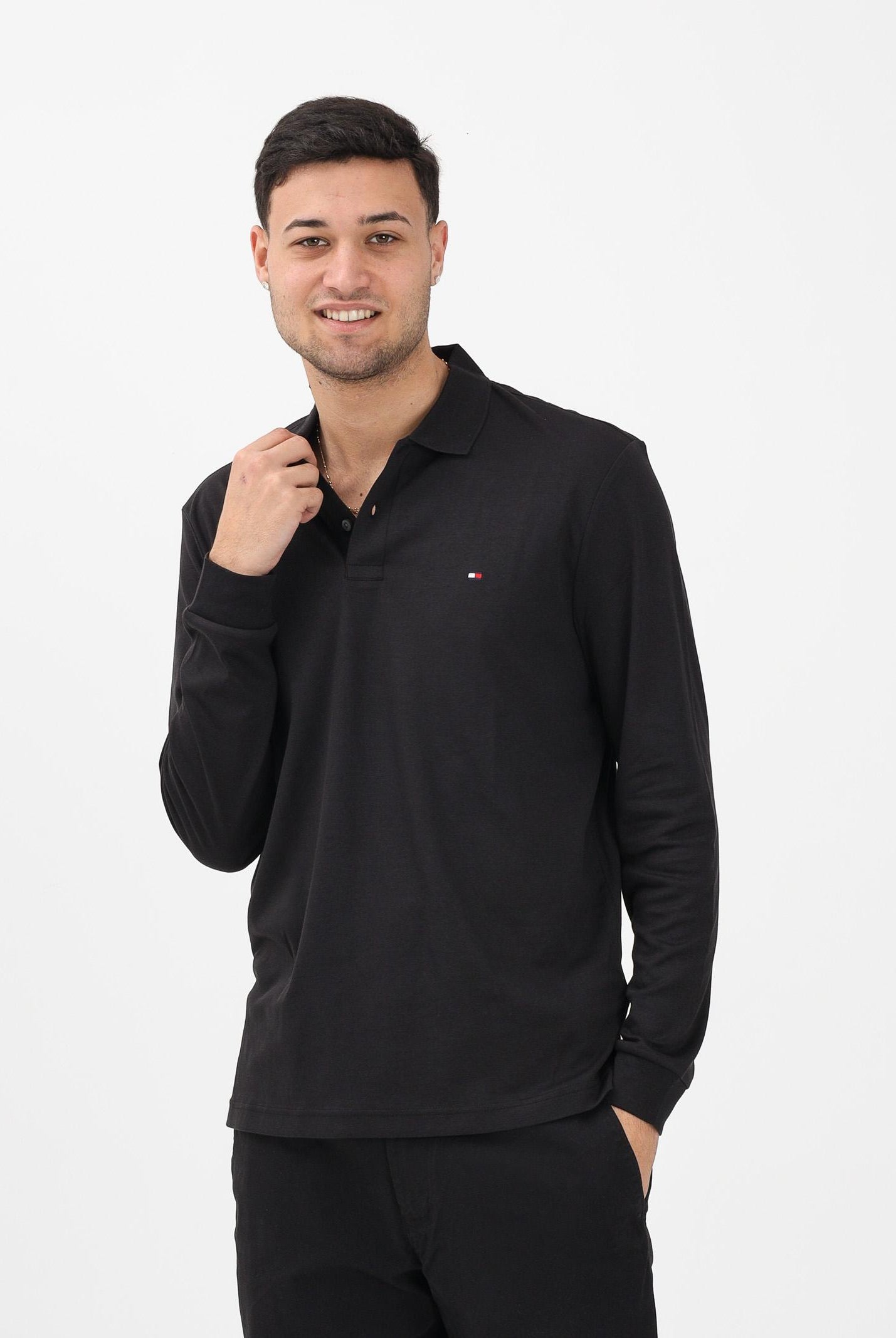 TOMMY HILFIGER Polo a manica lunga nera da uomo MW0MW37317 BDS TOMMY HILFIGER