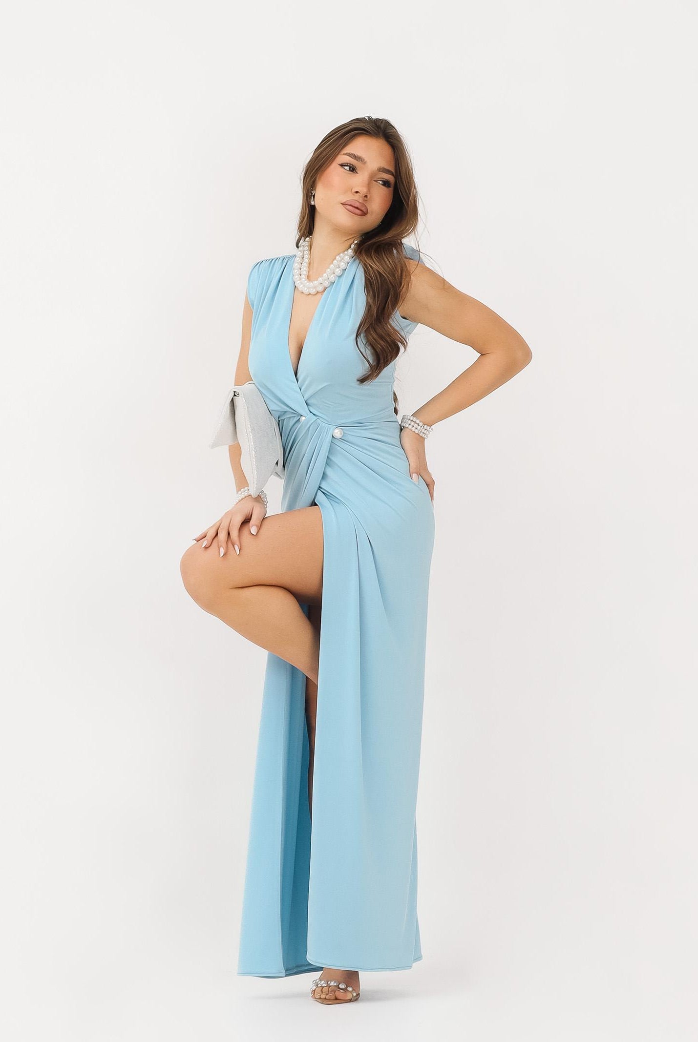ALMA SANCHEZ Abito lungo Alleya azzurro da donna AS26009EL SK ALMA SANCHEZ