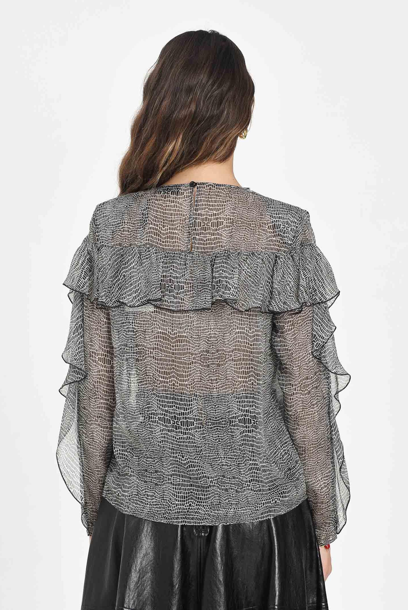 ELISABETTA FRANCHI Blusa nera da donna caratterizzata da stampa effetto pitonato CA12757E2 110 ELISABETTA FRANCHI