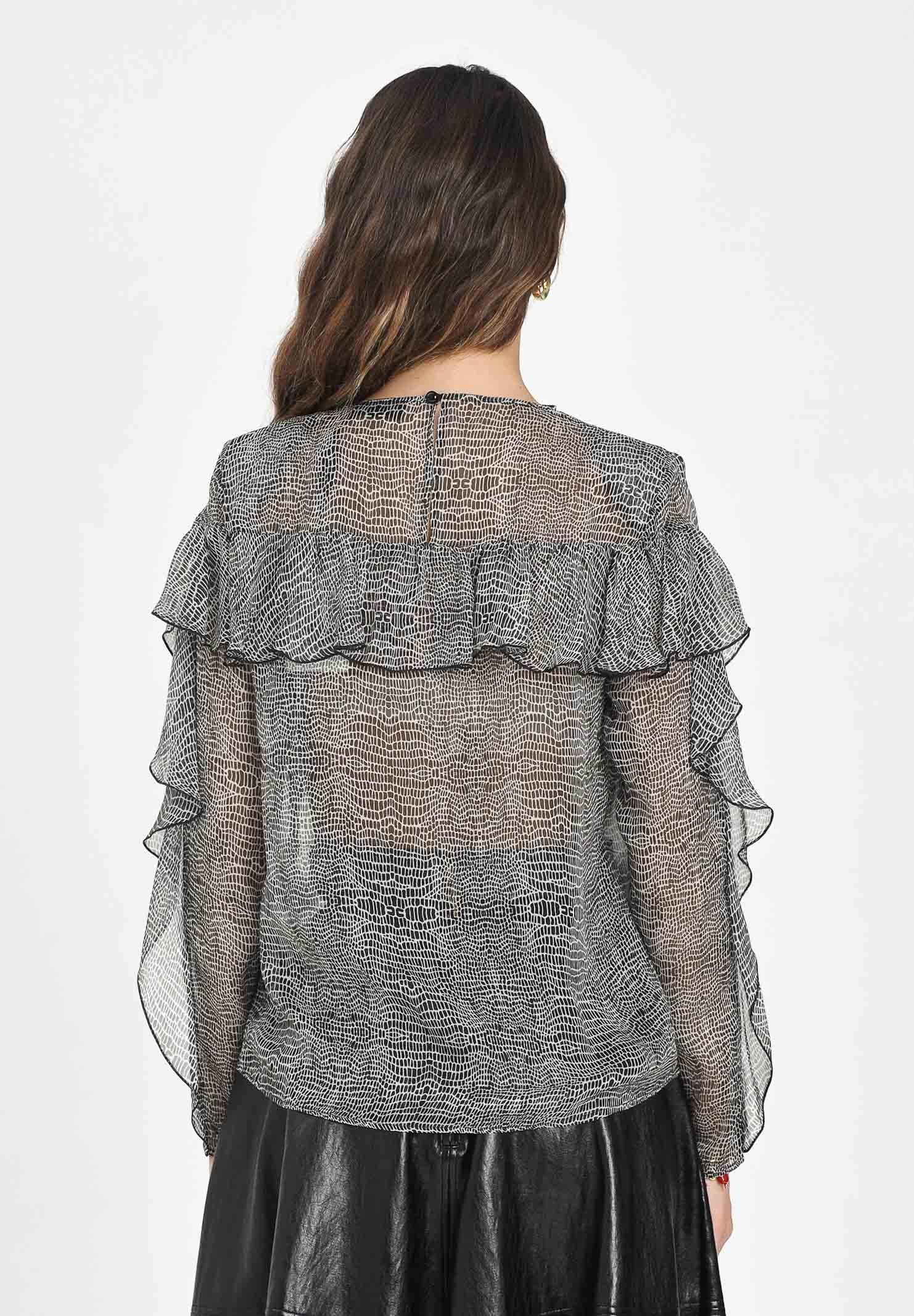 ELISABETTA FRANCHI Blusa nera da donna caratterizzata da stampa effetto pitonato CA12757E2 110 ELISABETTA FRANCHI
