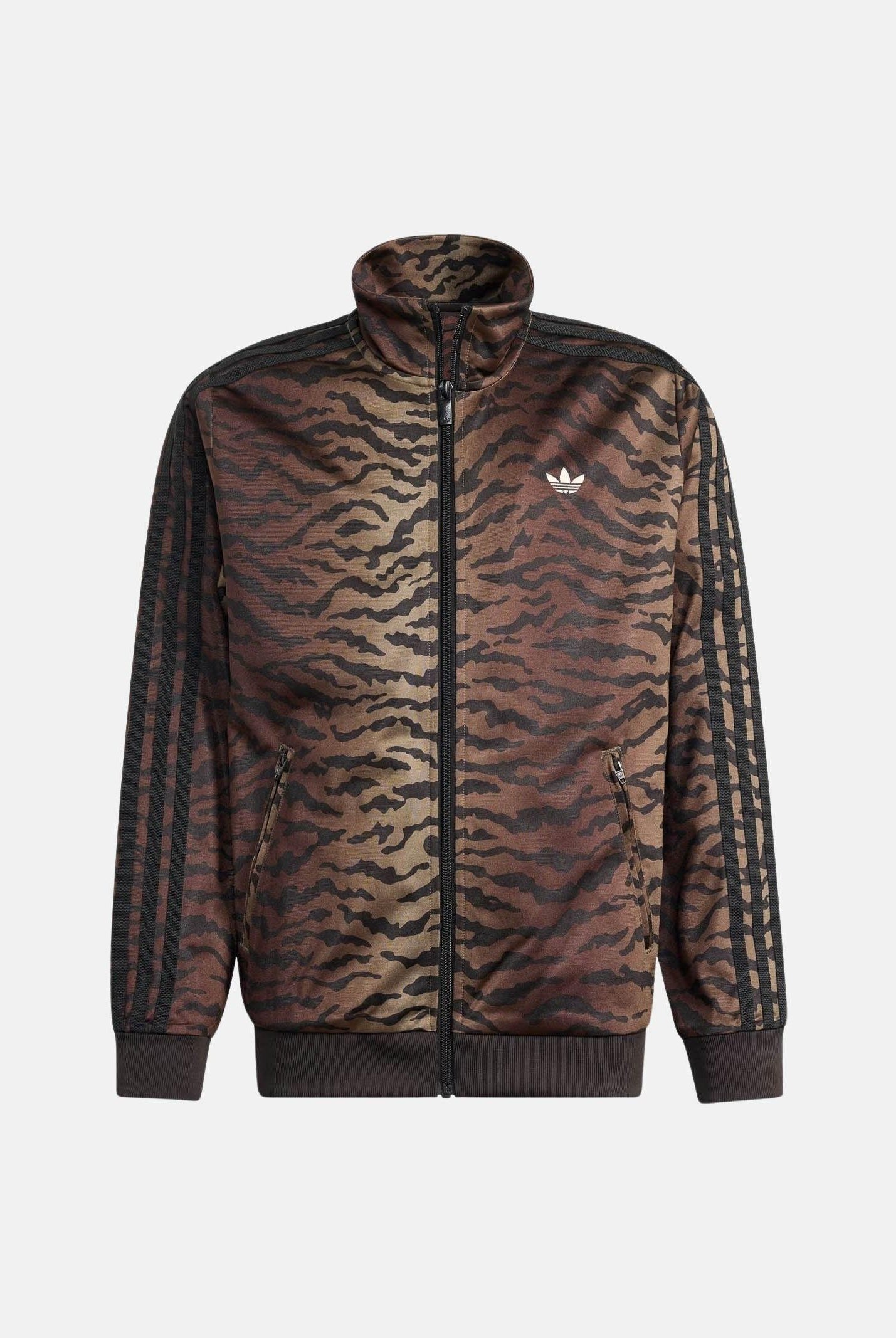 ADIDAS ORIGINALS Felpa con zip FIREBIRD LOOSE AOP tigrata marrone per bambino e bambina KD8283 . ADIDAS ORIGINALS