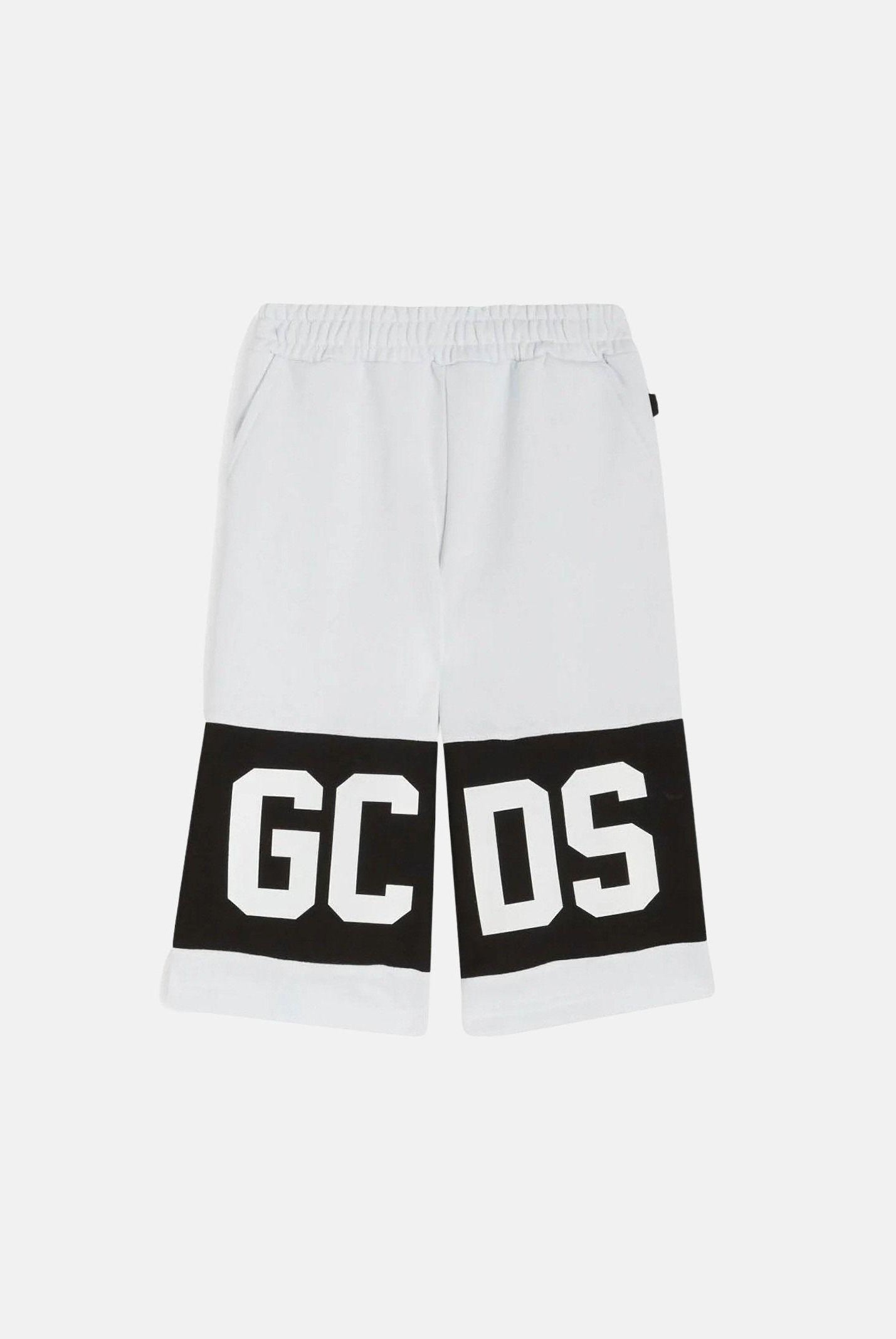 GCDS Shorts bianco per bambino e bambina con banda nera e logo Z0UKQL589F004 100B GCDS