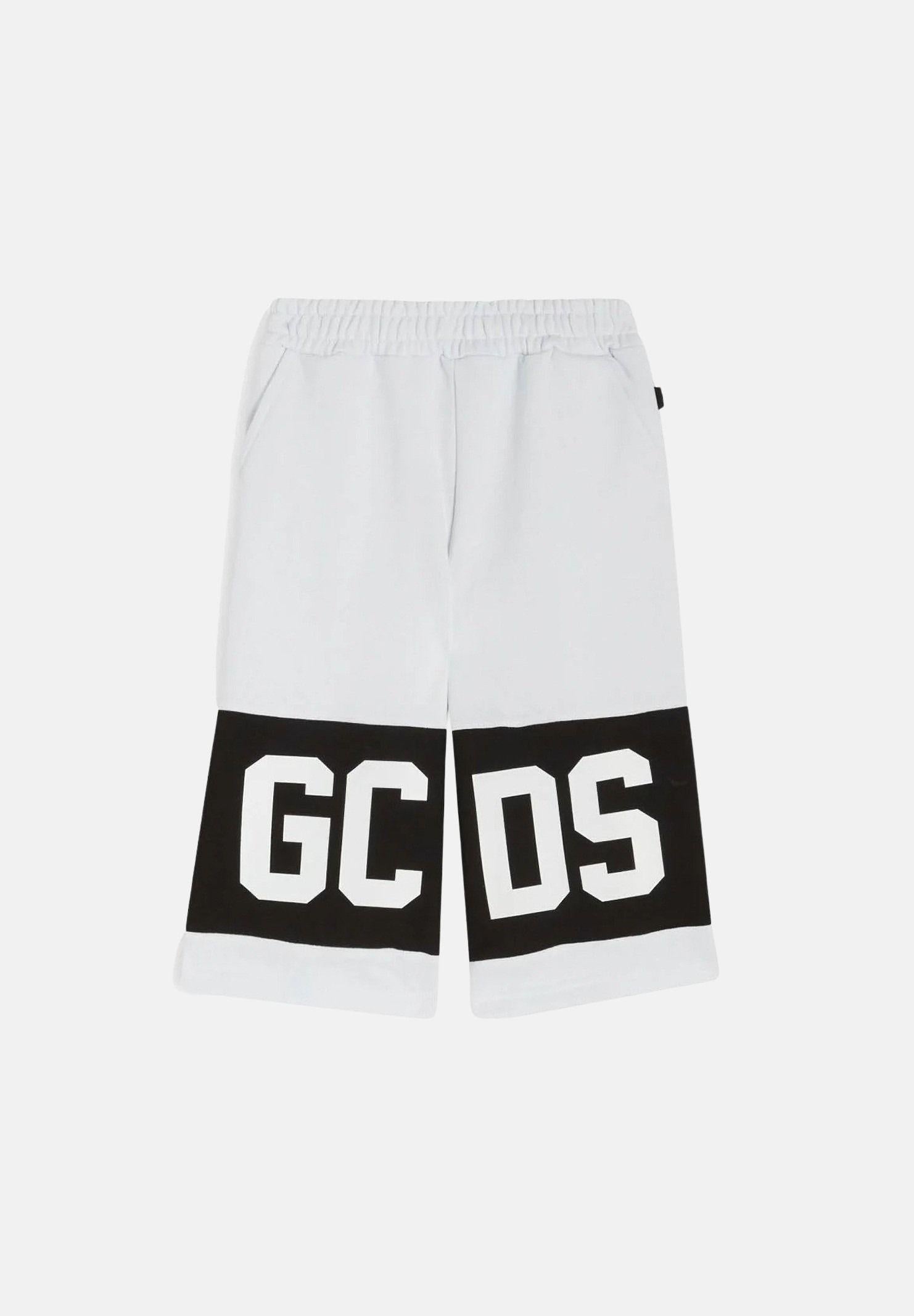 GCDS Shorts bianco per bambino e bambina con banda nera e logo Z0UKQL589F004 100B GCDS