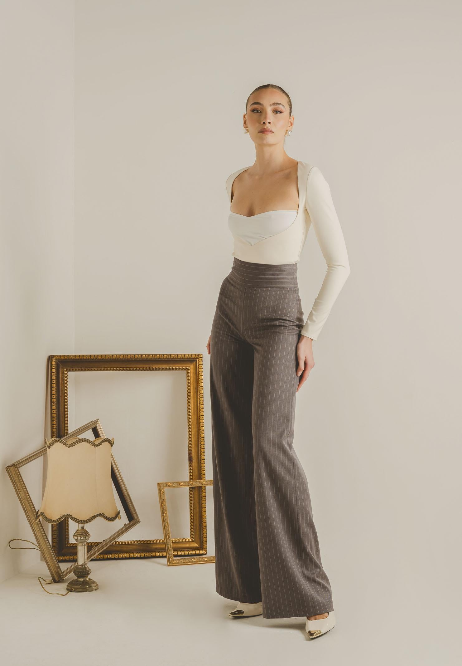 SANTAS Pantalone elegante POUVOIR grigio da donna con micro gessatura PV2626 GR SANTAS