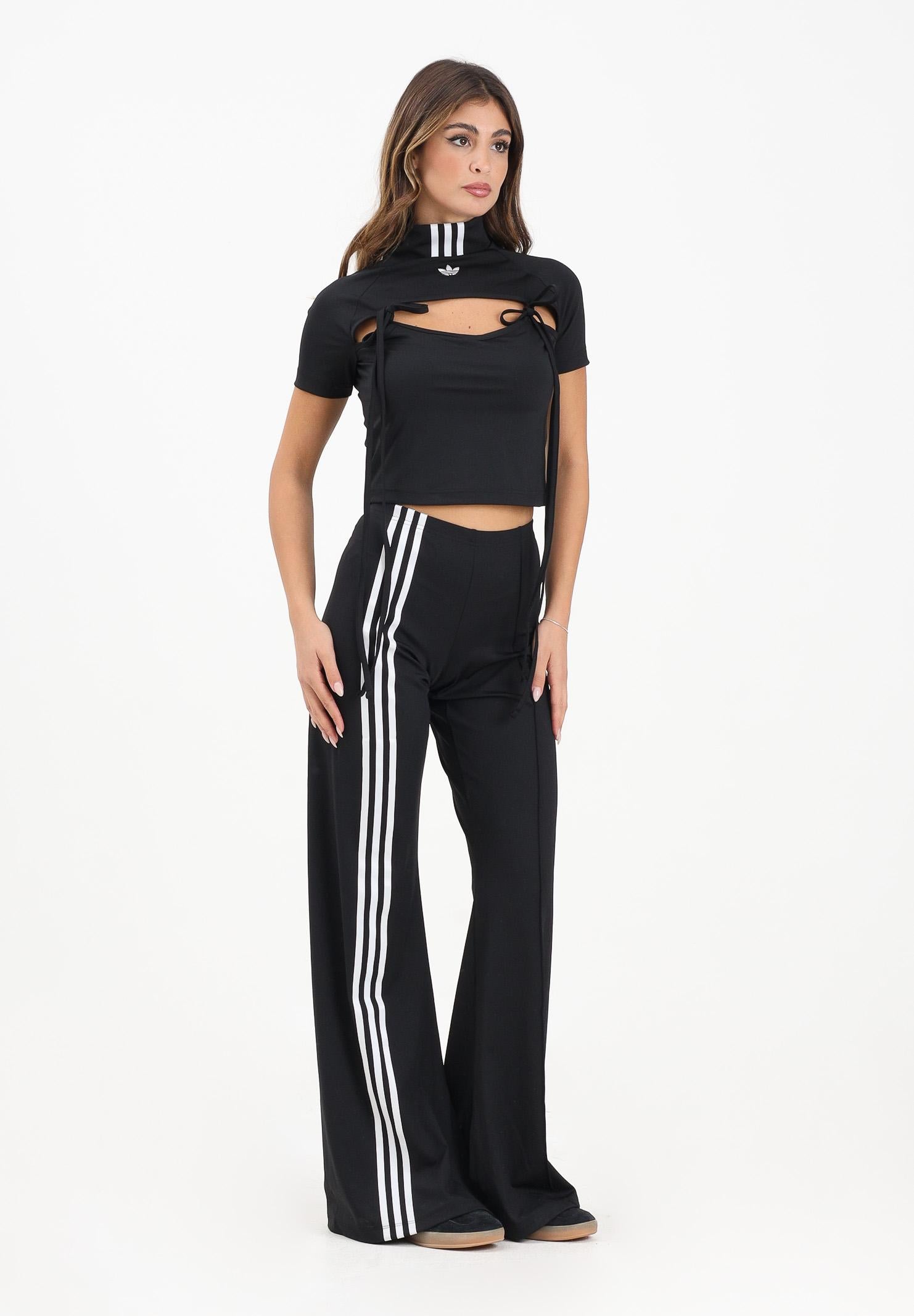 ADIDAS ORIGINALS Leggings svasati con dettagli a nastro e 3 strisce sfalsate neri da donna JX2697 ADIDAS ORIGINALS