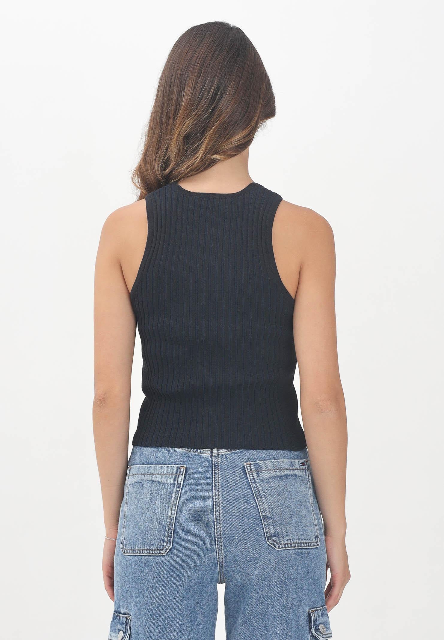 TOMMY JEANS Canotta nera da donna stile vogatore a coste DW0DW20975BDS TOMMY JEANS