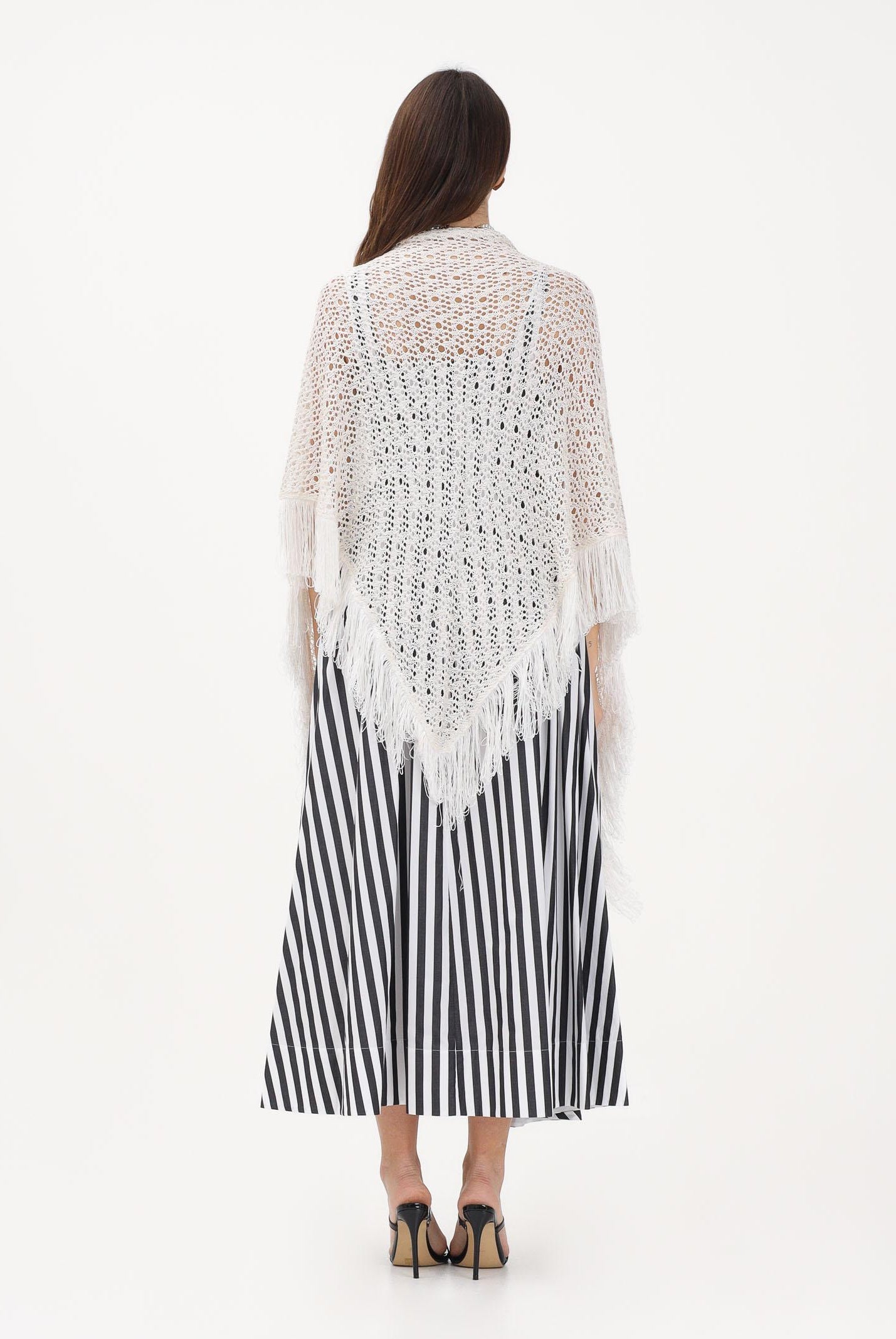 SIMONA CORSELLINI Stola in maglia bianca da donna con frange P26CPSLO0301 V0359 SIMONA CORSELLINI