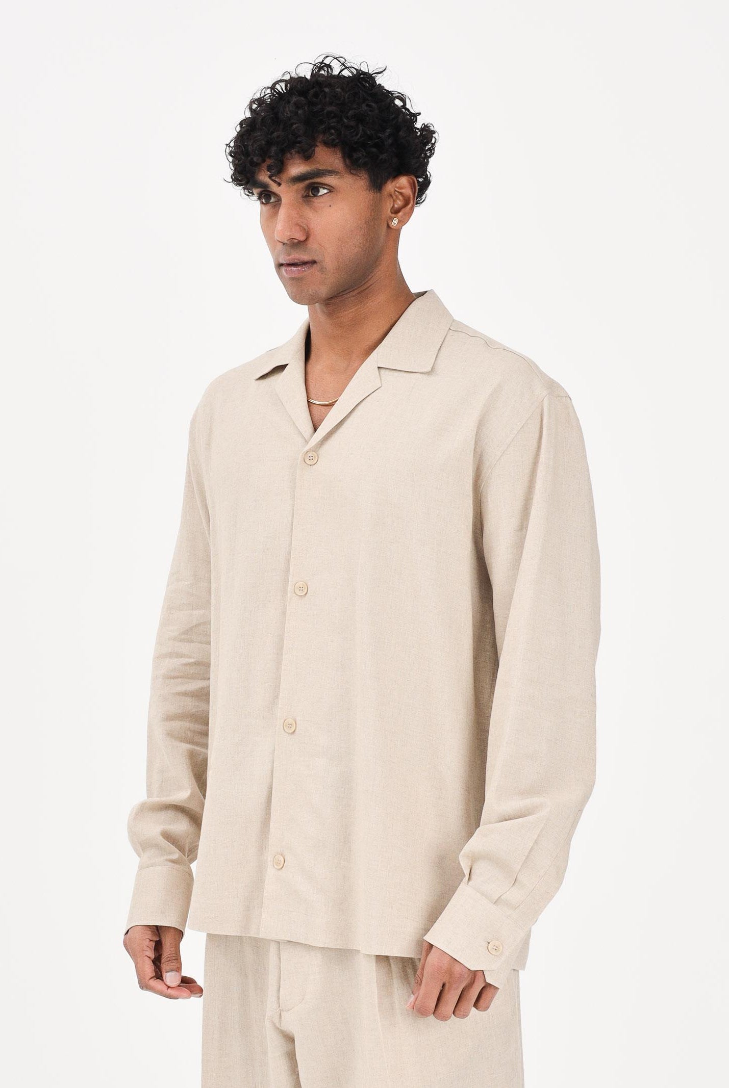 I'M BRIAN Camicia a manica lunga in lino beige da uomo CA3638 0025 I'M BRIAN