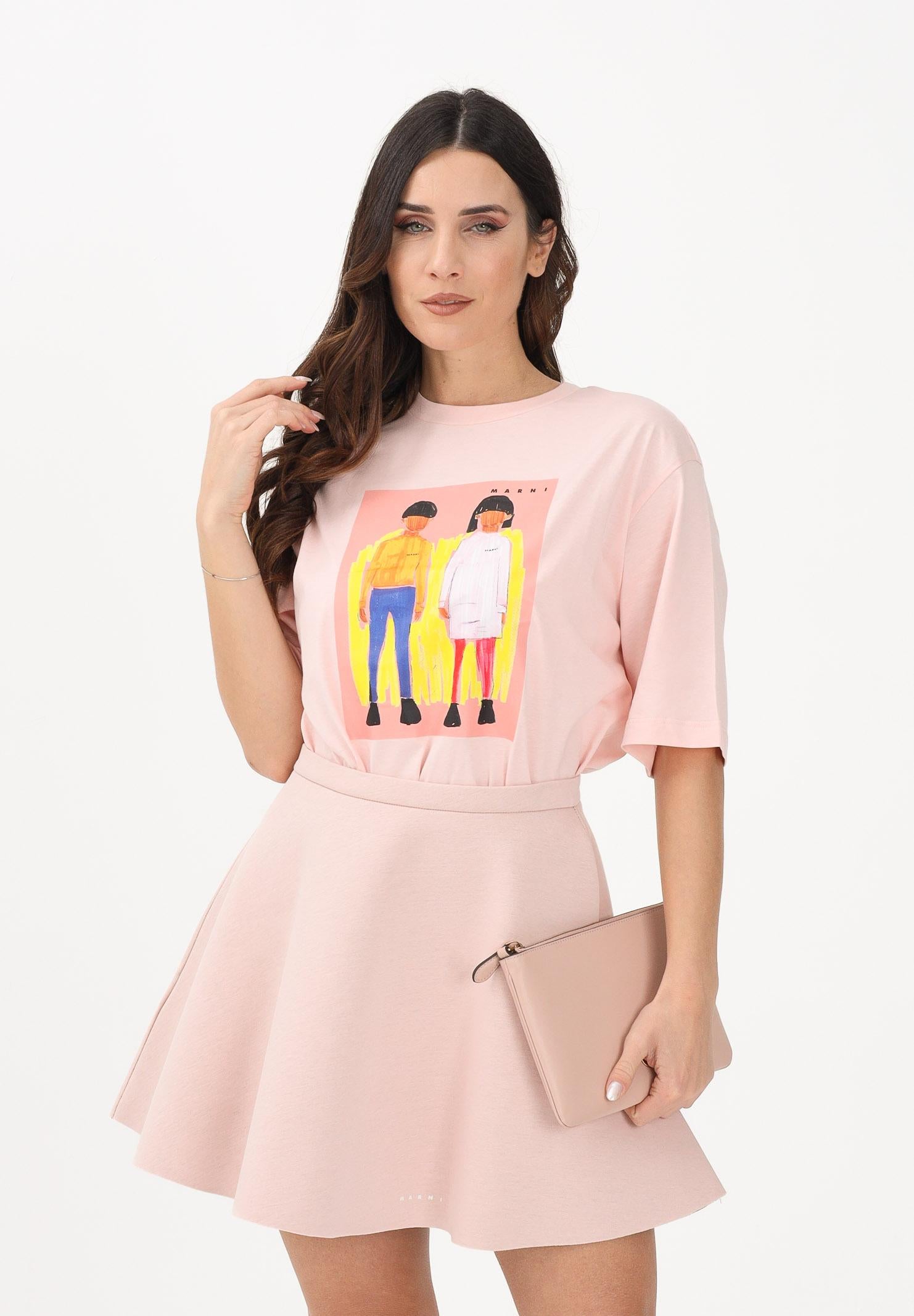 MARNI T-shirt a manica corta rosa per donna, ragazze e bambine con stampa M01671M00HZ 0M351 MARNI