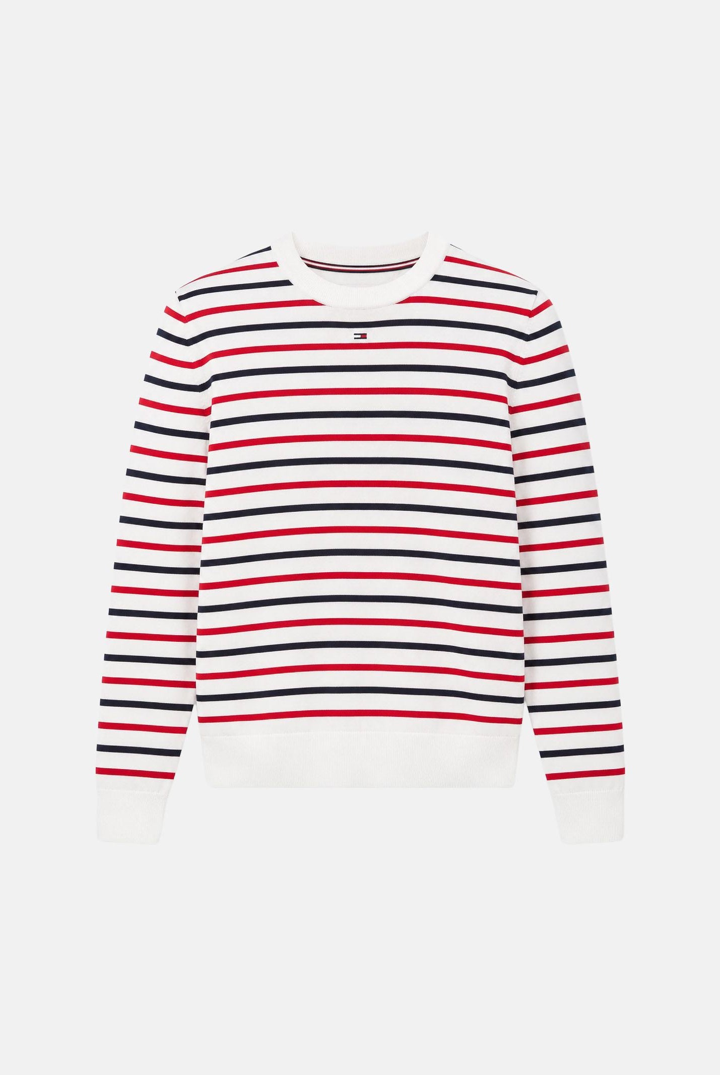 TOMMY JEANS maglia girocollo Essential Crew Sweater Amaryllis Red Stripe bianco con righe rosse e blu donna. DW0DW20159 0EX TOMMY JEANS