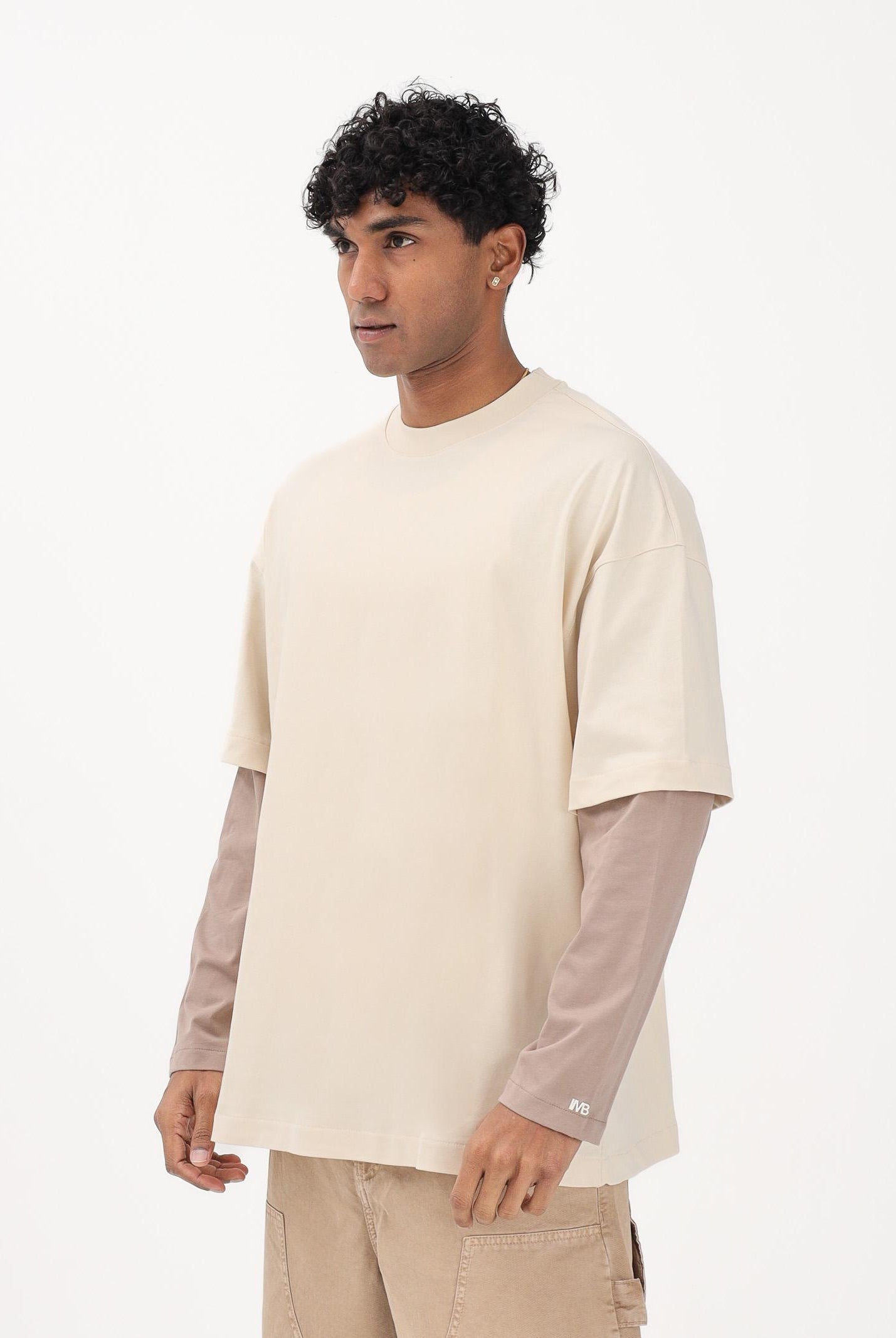 I'M BRIAN T-shirt a manica lunga panna da uomo con effetto layered TS3735 PA I'M BRIAN