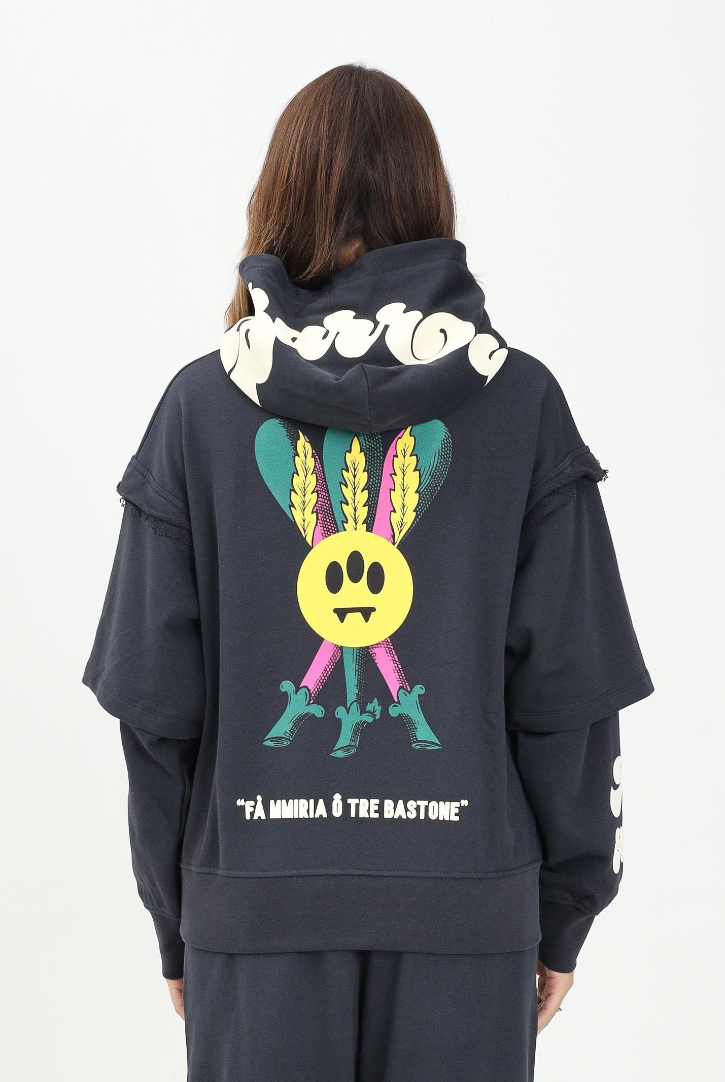 BARROW Felpa con cappuccio grigia per uomo e donna con stampa ironica F5BWUAHS075 251 BARROW