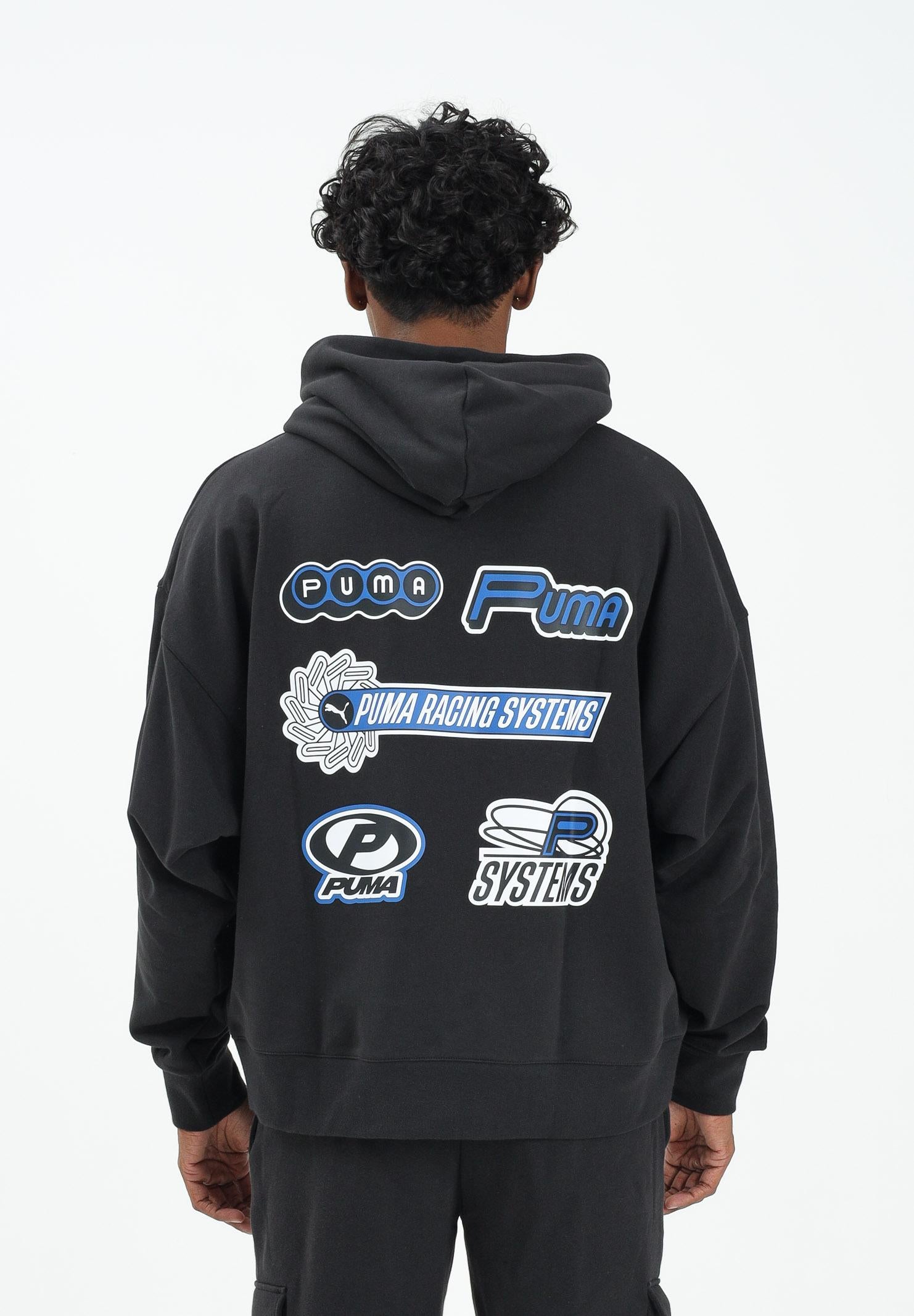 PUMA Felpa con cappuccio nera da uomo con logo stampato 632078 01 PUMA