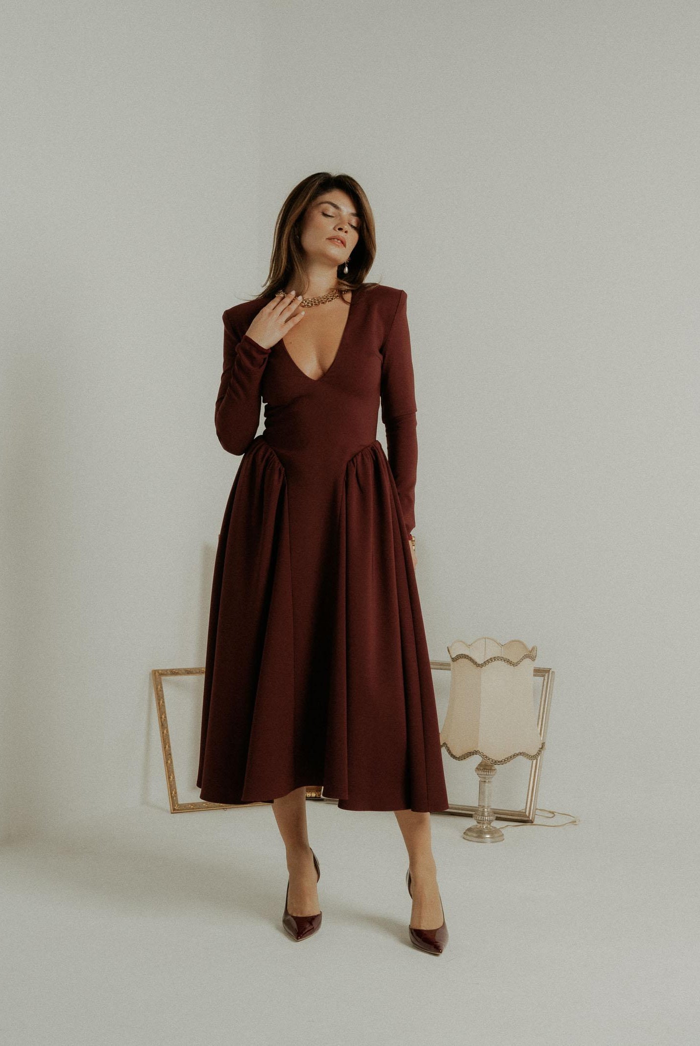 SANTAS Abito midi DOUCEUR bordeaux da donna PV2603 VI SANTAS